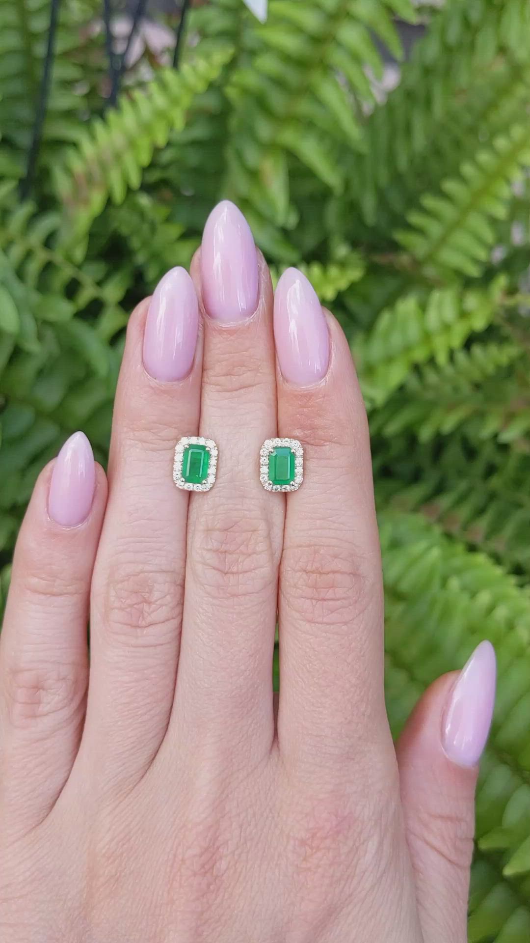 1.14 Ct.Tw. Emerald Natural Diamond Studs Earrings, 14K Yellow Gold Size Video
