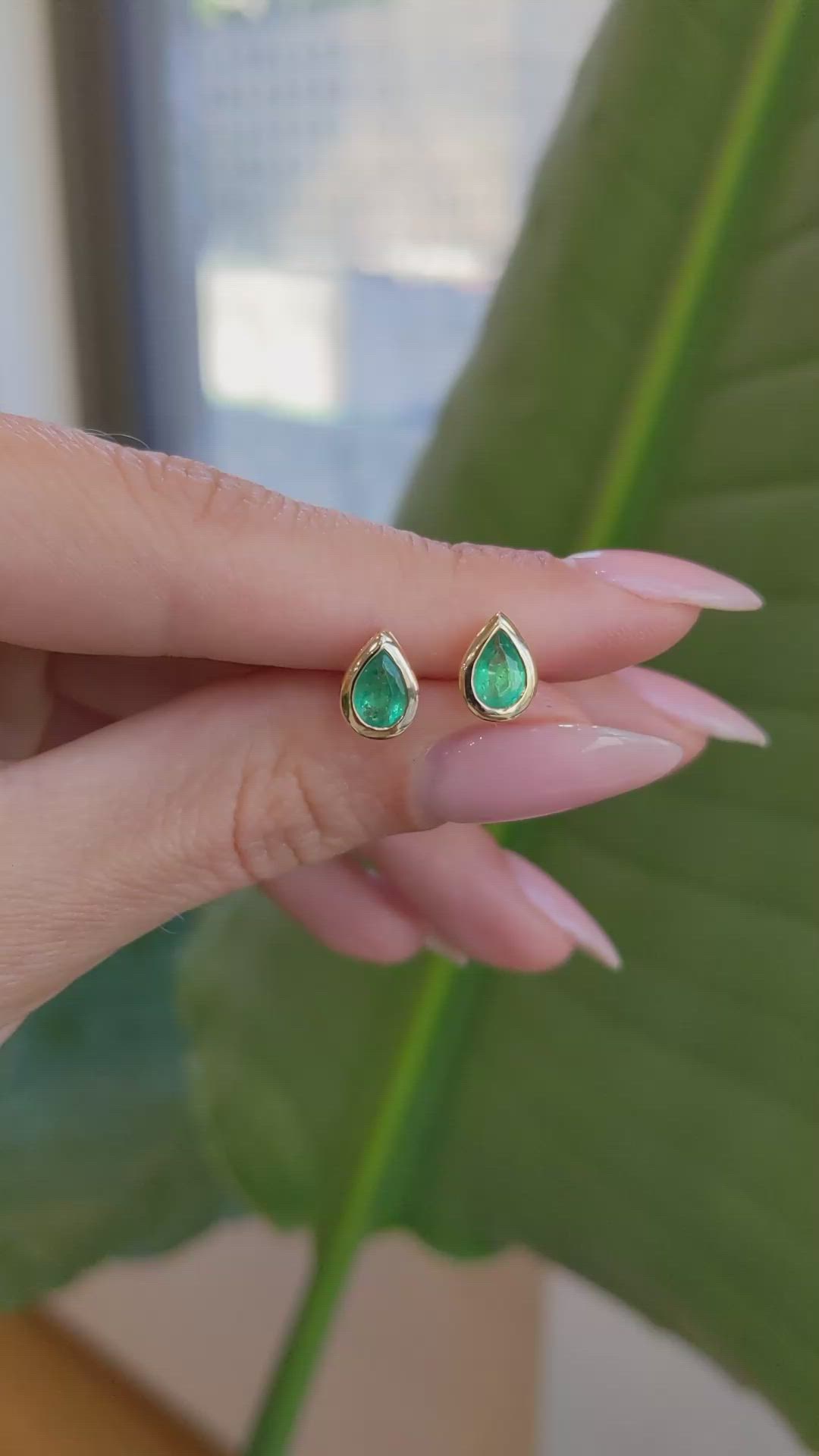 0.66 Ct.Tw. Emerald Studs Earrings, 14K Yellow Gold Size Video