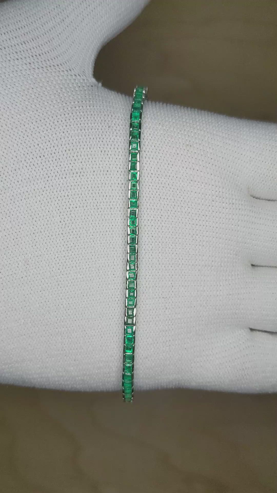 3.23 Ct.Tw. Emerald Tennis/Line Bracelet, 18K White Gold Size Video