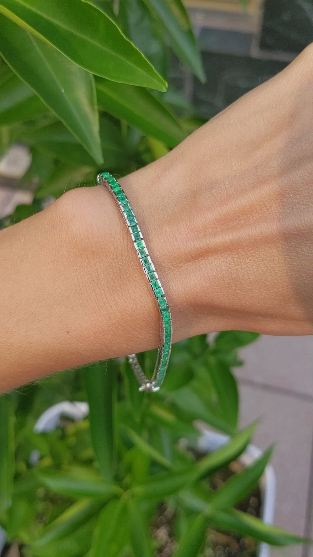 3.23 Ct.Tw. Emerald Tennis/Line Bracelet, 18K White Gold Size Video