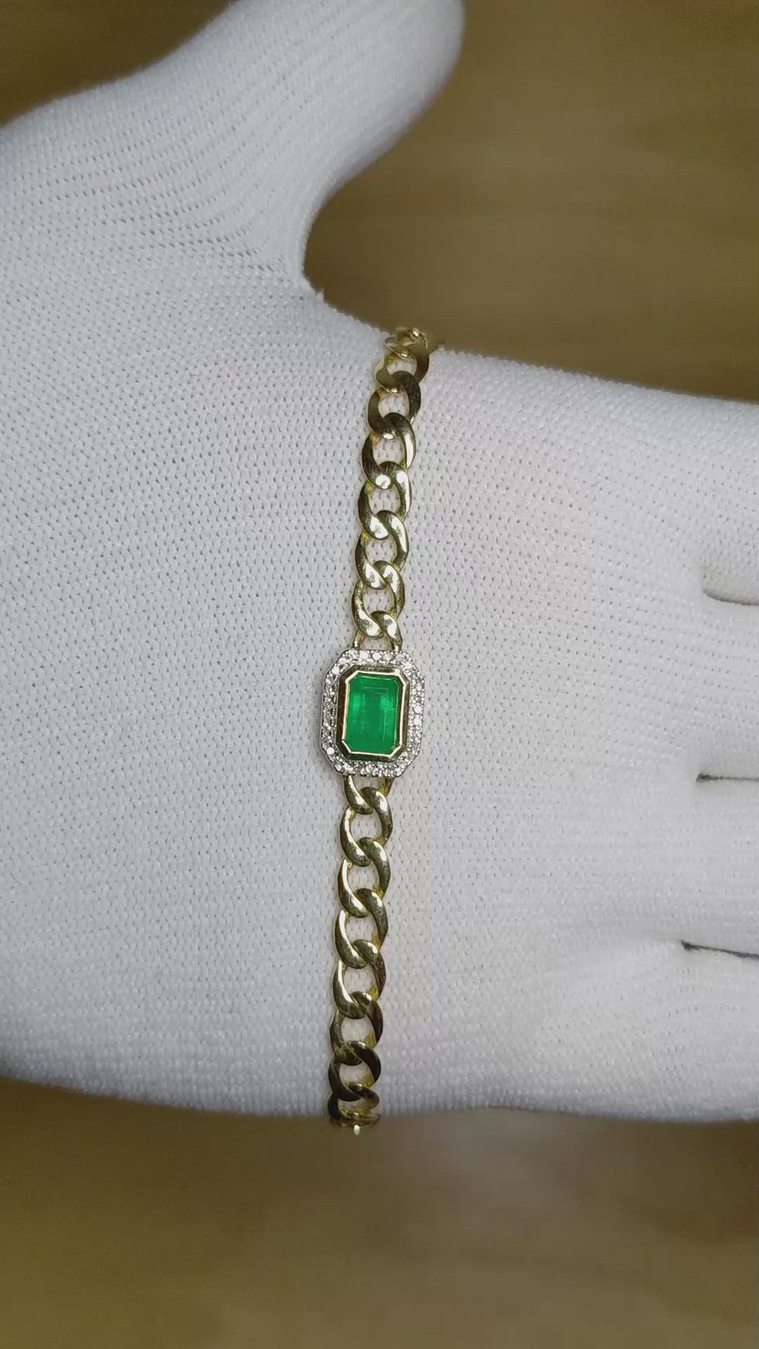 1.96 Ct.Tw. Emerald Natural Diamond Pave Bracelet, 14K Yellow Gold Size Video