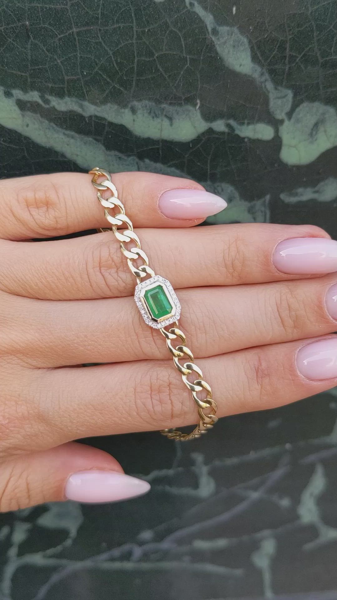 1.96 Ct.Tw. Emerald Natural Diamond Pave Bracelet, 14K Yellow Gold Size Video