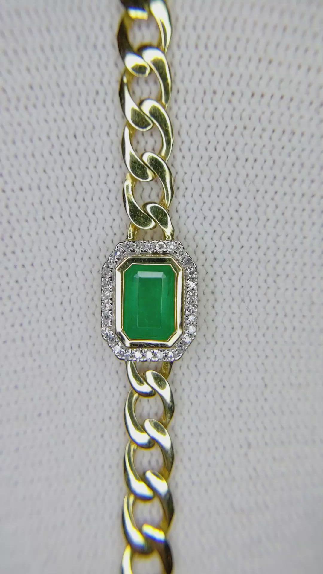 1.96 Ct.Tw. Emerald Natural Diamond Pave Bracelet, 14K Yellow Gold Size Video