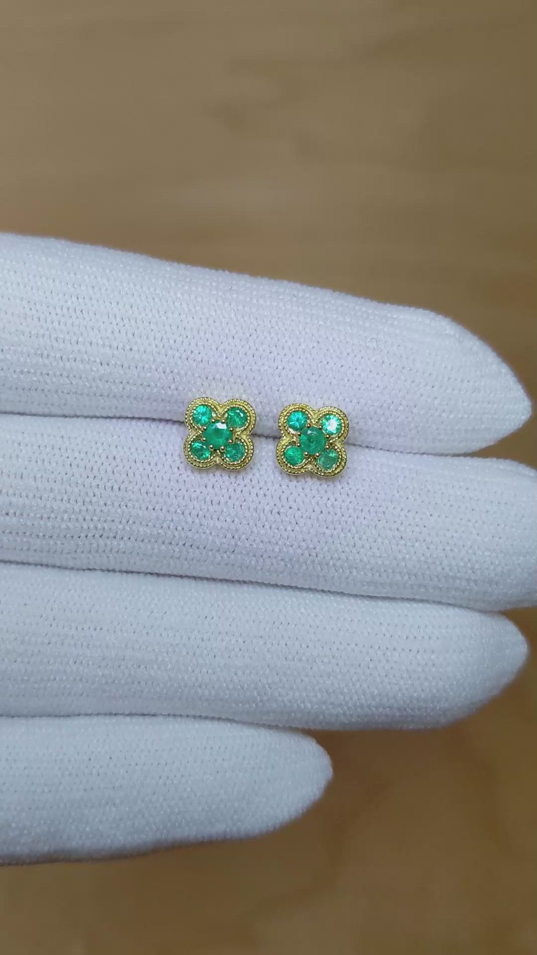 0.35 Ct.Tw. Emerald Studs Earrings, 14K Yellow Gold Size Video