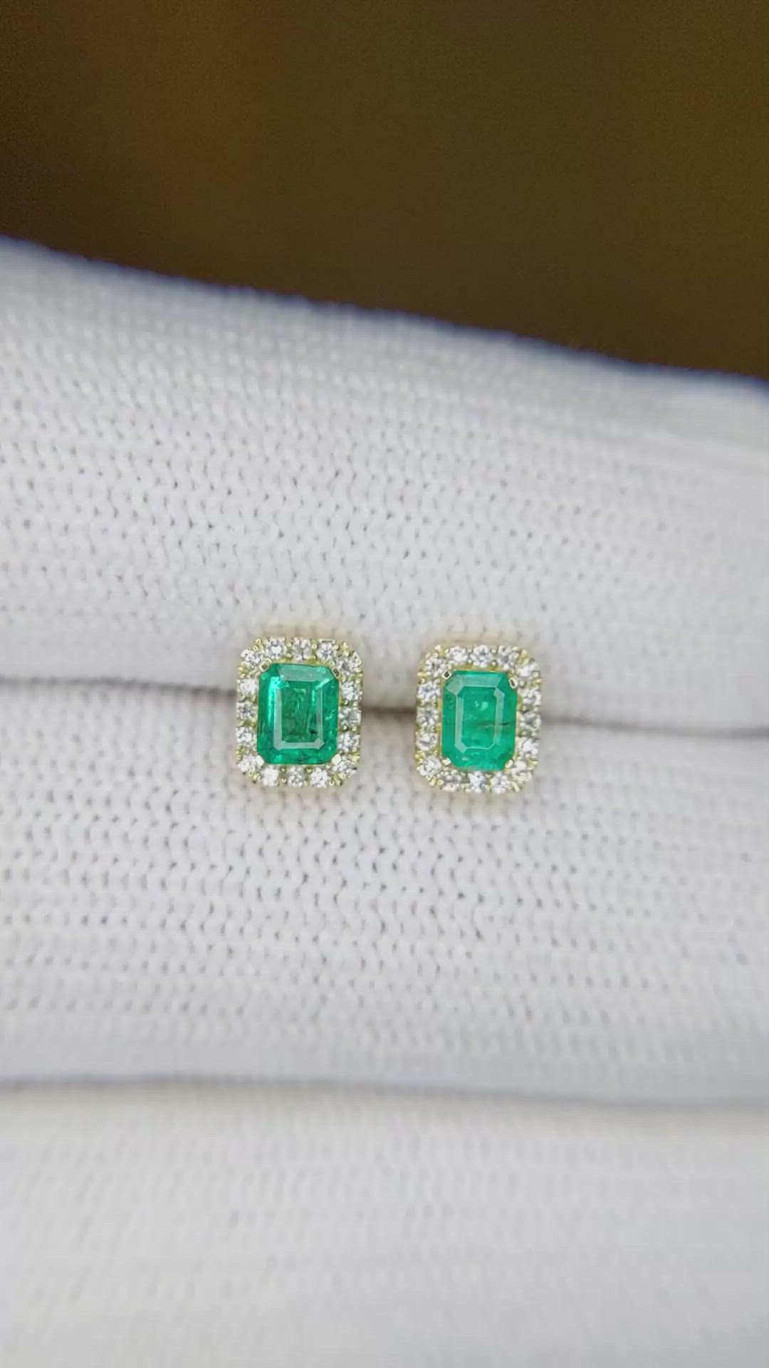 0.35 Ct.Tw. Emerald Natural Diamond Studs Earrings, 14K Yellow Gold Size Video