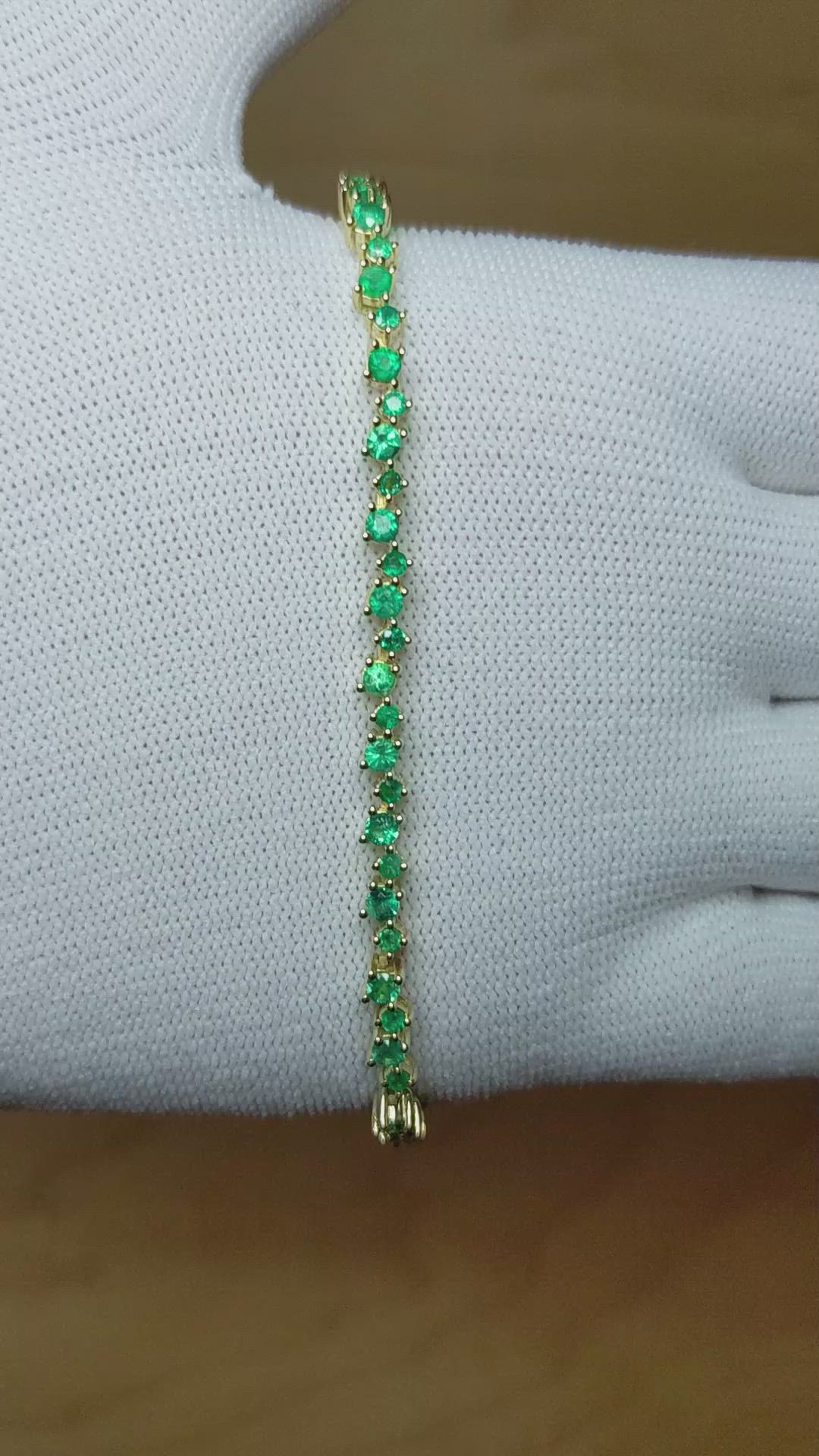 1.54 Ct.Tw. Emerald Emerald Tennis/Line Bracelet, 14K Yellow Gold Size Video