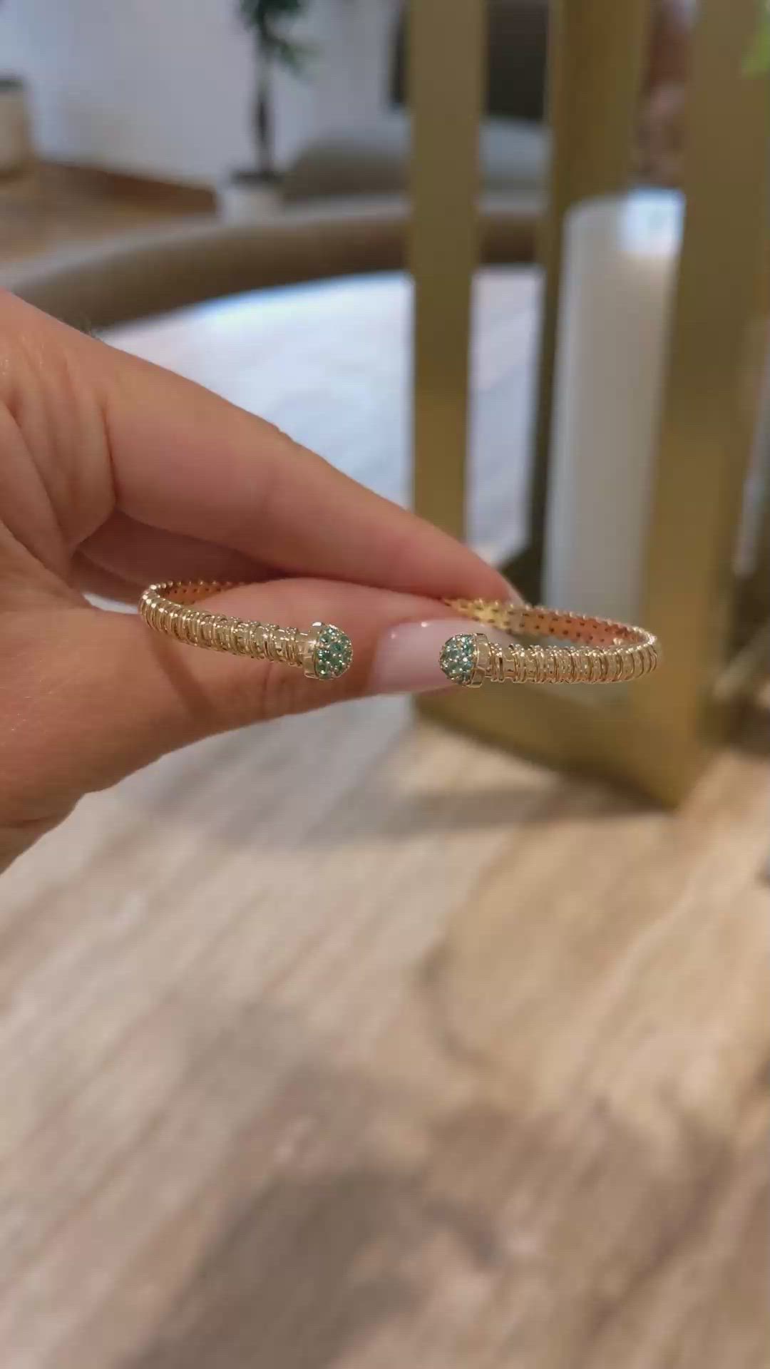0.22 Ct.Tw. Emerald Bangle Bracelet, 14K Yellow Gold Size Video
