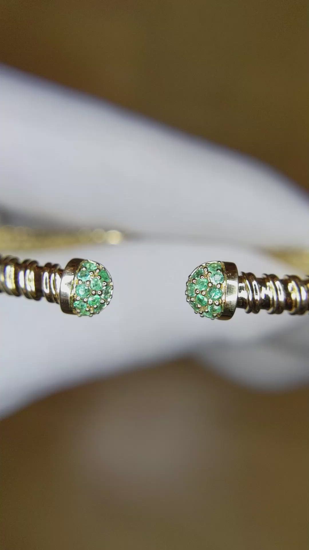 0.22 Ct.Tw. Emerald Bangle Bracelet, 14K Yellow Gold Size Video