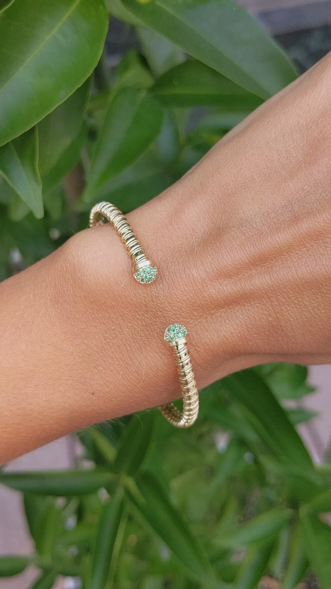 0.22 Ct.Tw. Emerald Bangle Bracelet, 14K Yellow Gold Size Video