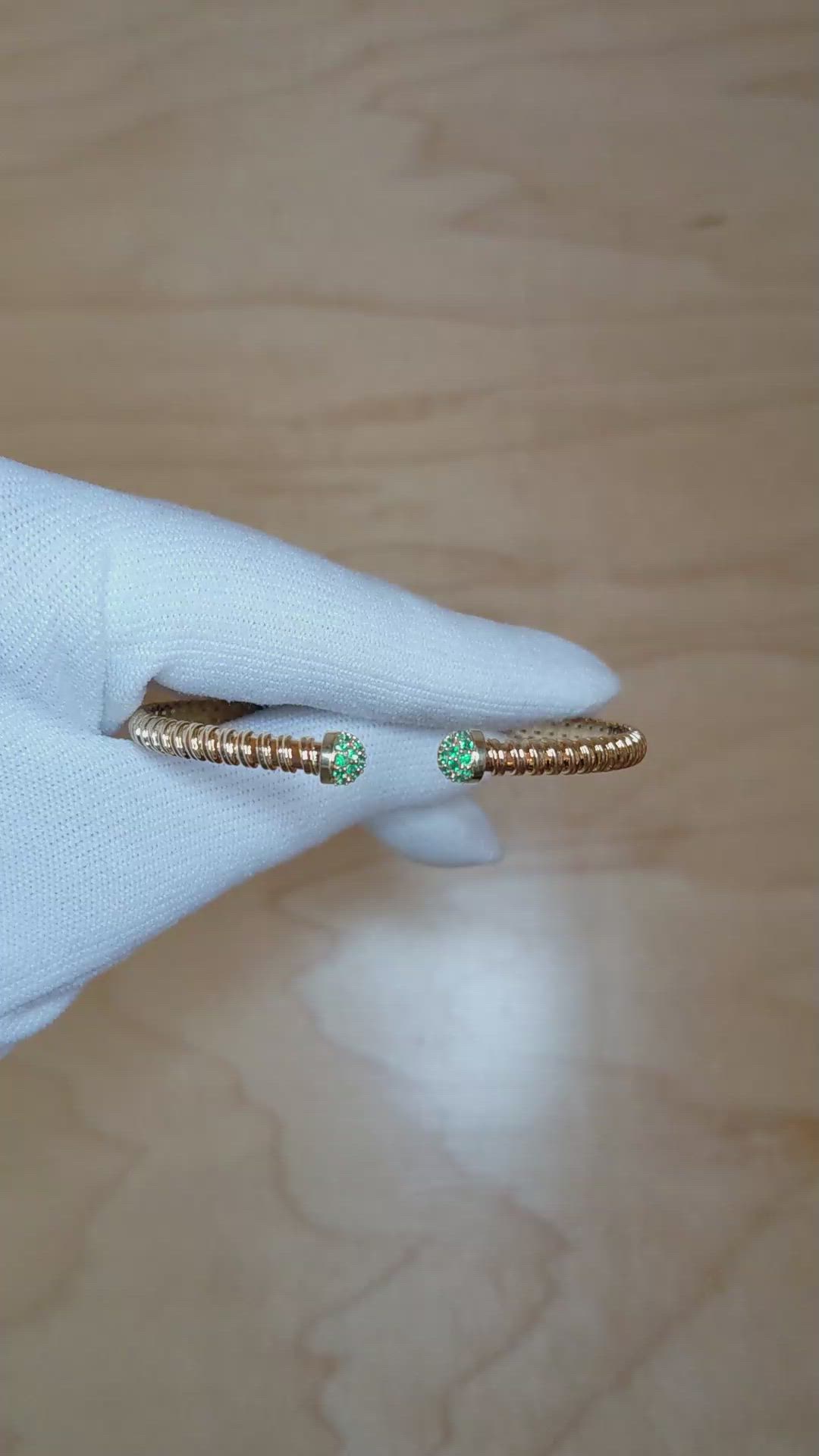 0.22 Ct.Tw. Emerald Bangle Bracelet, 14K Yellow Gold Size Video