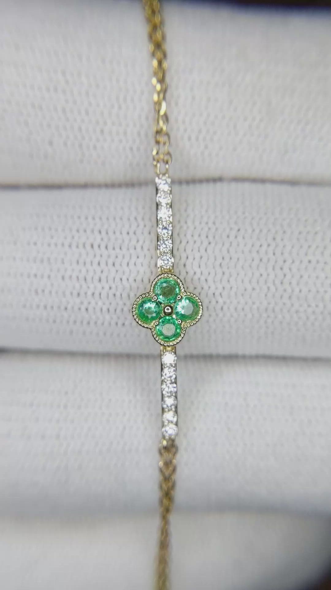 0.16 Ct.Tw. Emerald Natural Diamond Pave Bracelet, 14K Yellow Gold Size Video