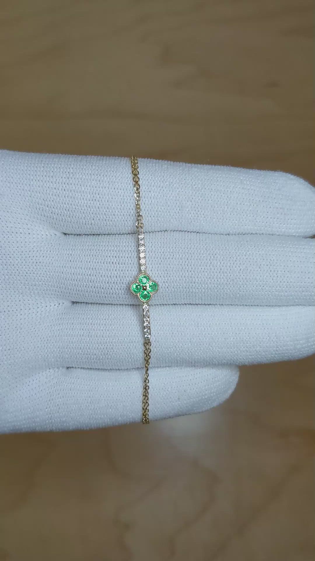 0.16 Ct.Tw. Emerald Natural Diamond Pave Bracelet, 14K Yellow Gold Size Video