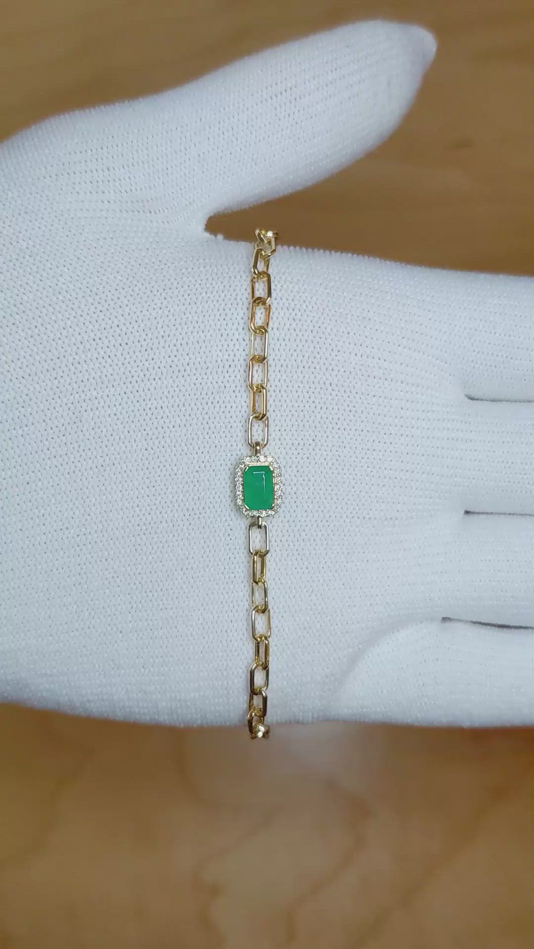 0.47 Ct.Tw. Emerald Natural Diamond Halo Bracelet, 14K Yellow Gold Size Video