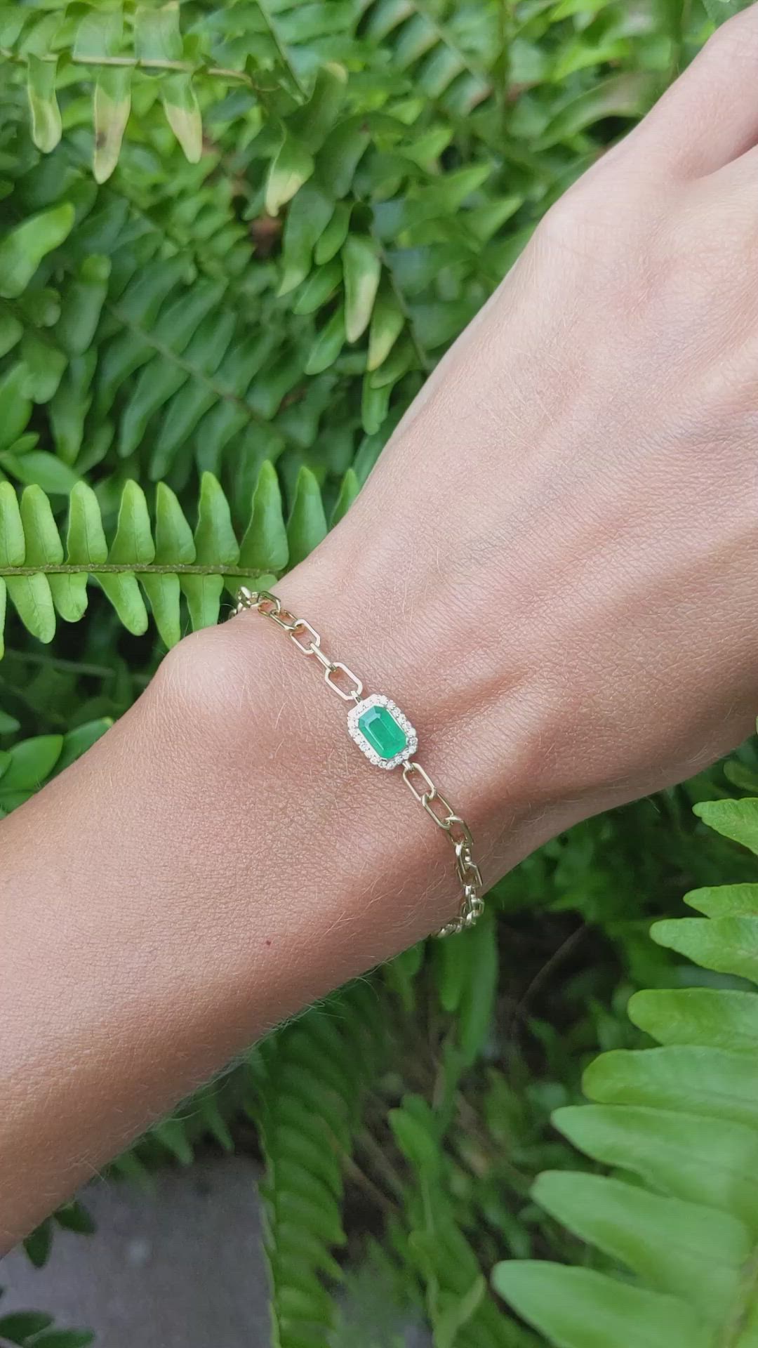 0.47 Ct.Tw. Emerald Natural Diamond Halo Bracelet, 14K Yellow Gold Size Video