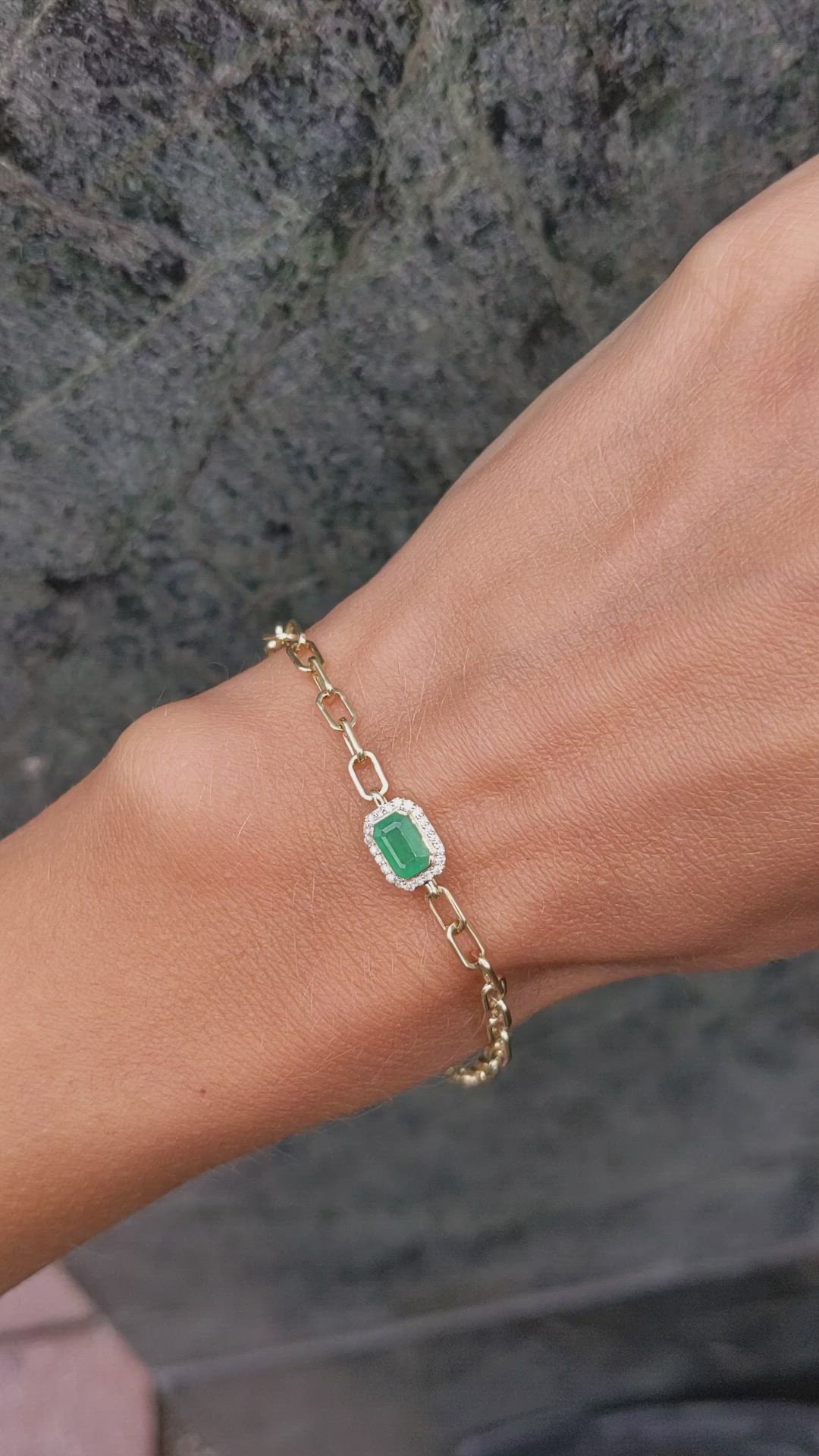 0.47 Ct.Tw. Emerald Natural Diamond Halo Bracelet, 14K Yellow Gold Size Video
