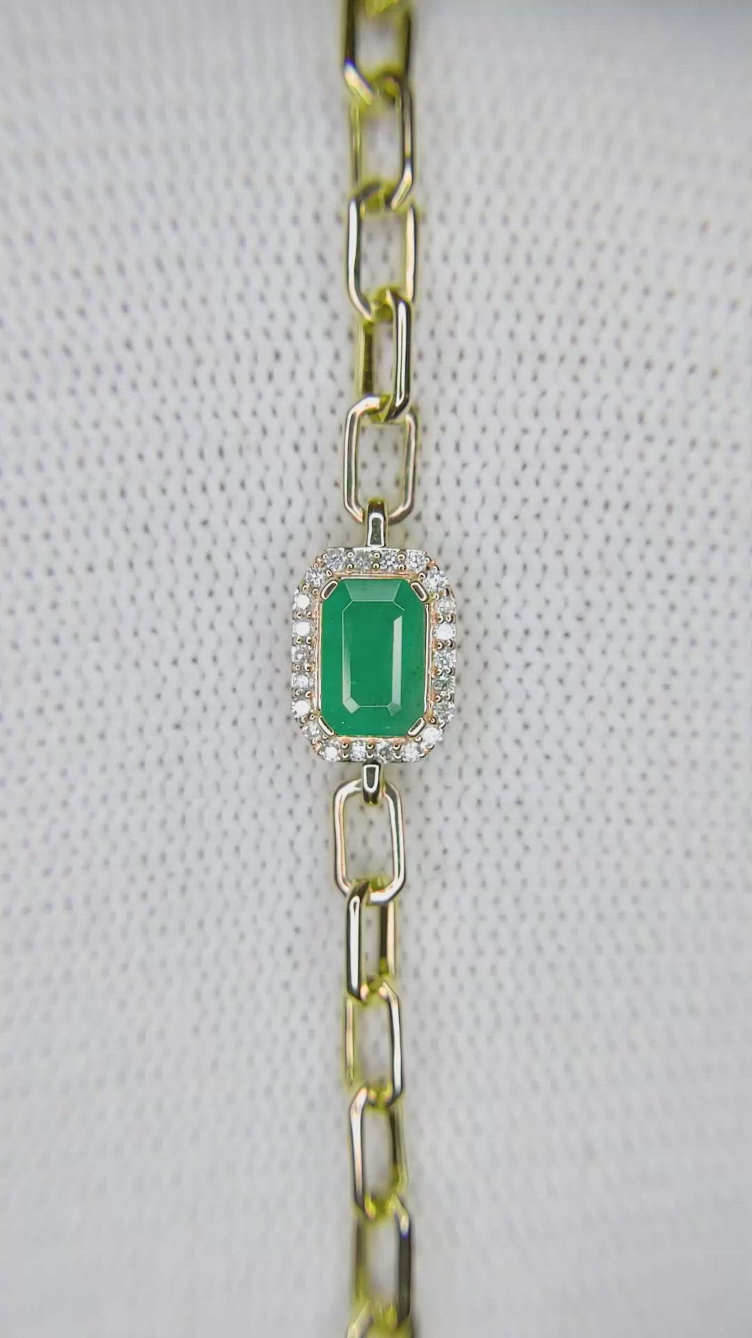 0.47 Ct.Tw. Emerald Natural Diamond Halo Bracelet, 14K Yellow Gold Size Video