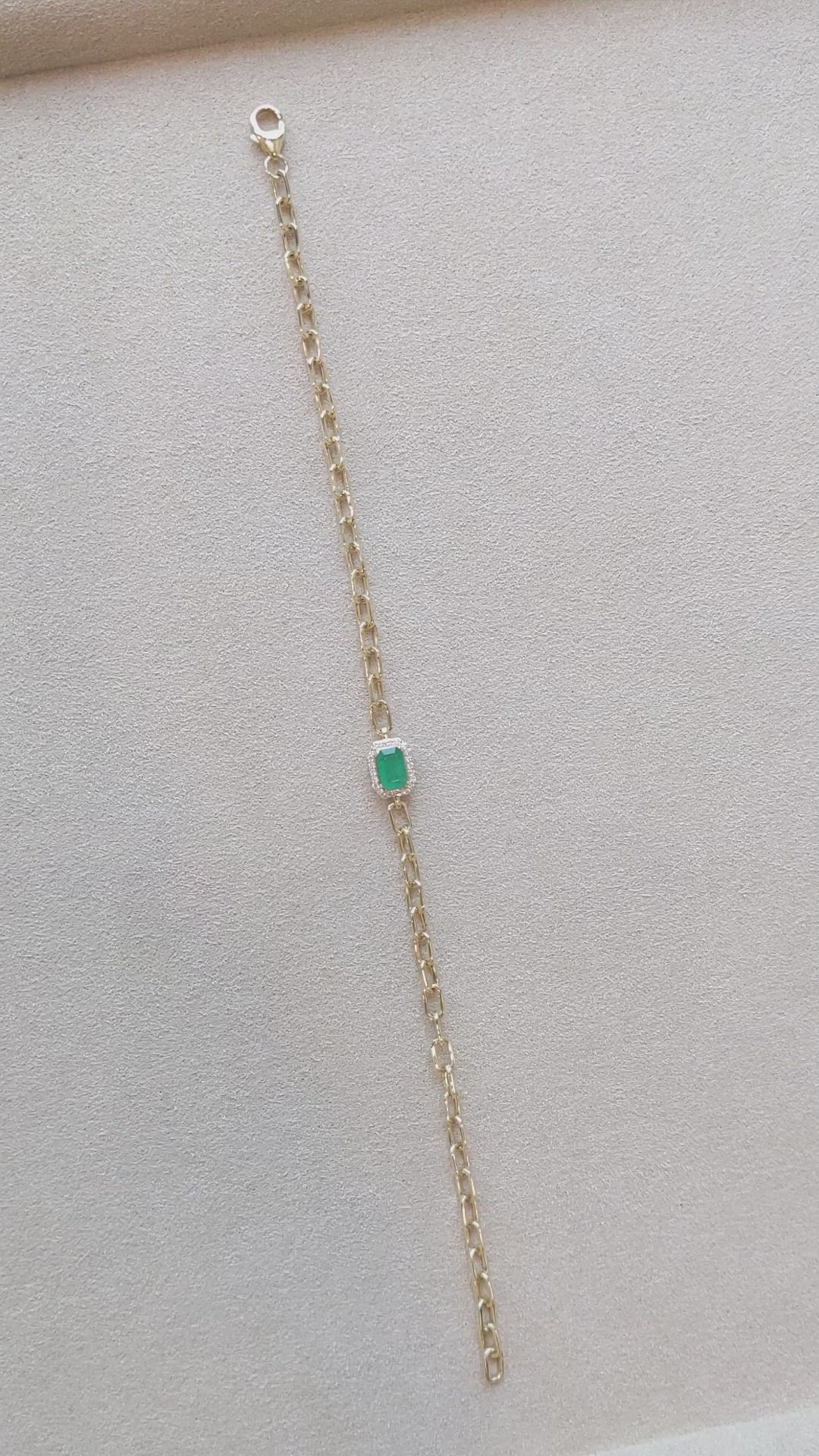 0.47 Ct.Tw. Emerald Natural Diamond Halo Bracelet, 14K Yellow Gold Size Video