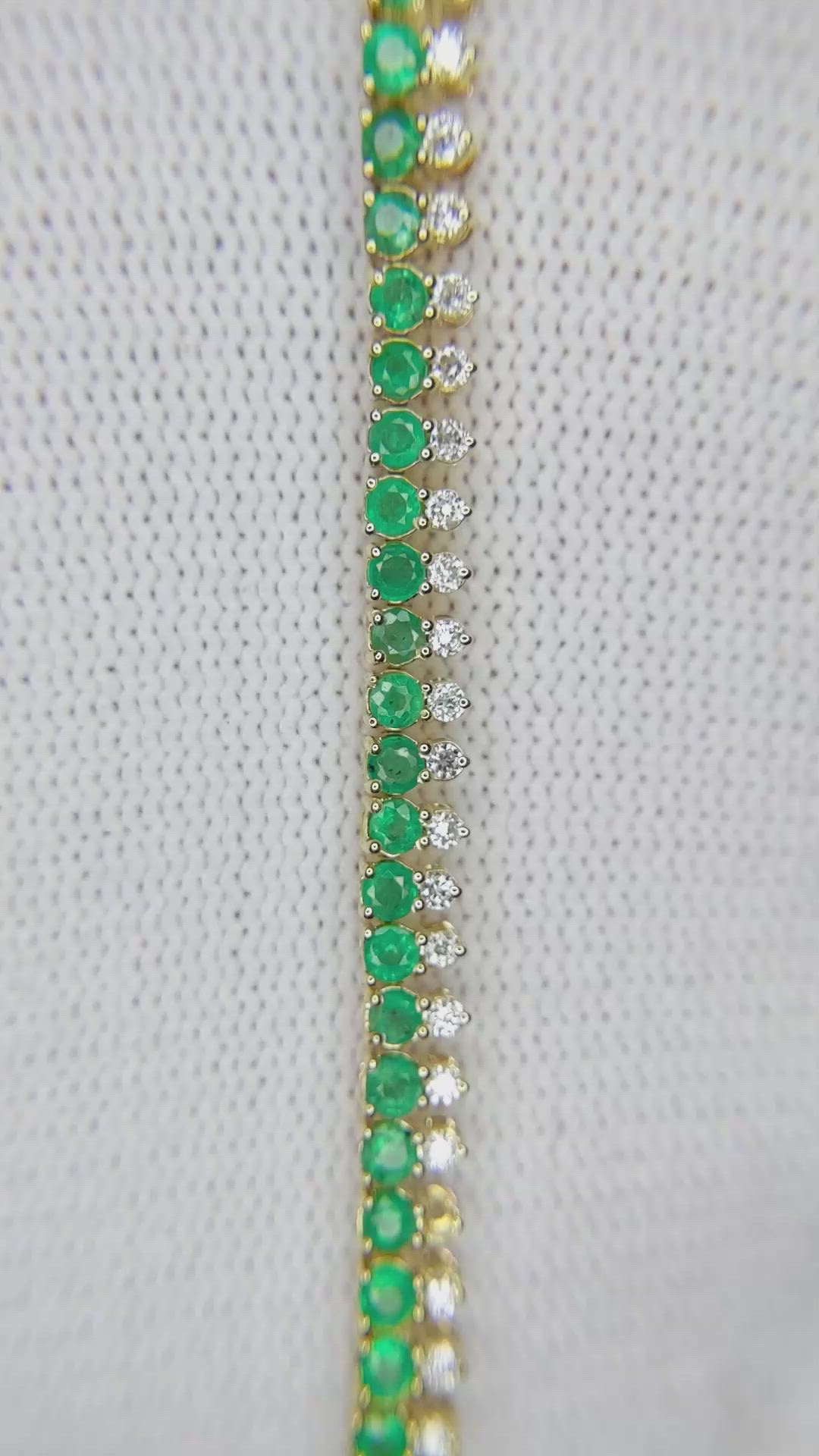 2.55 Ct.Tw. Emerald Natural Diamond Tennis/Line Bracelet, 14K Yellow Gold Size Video