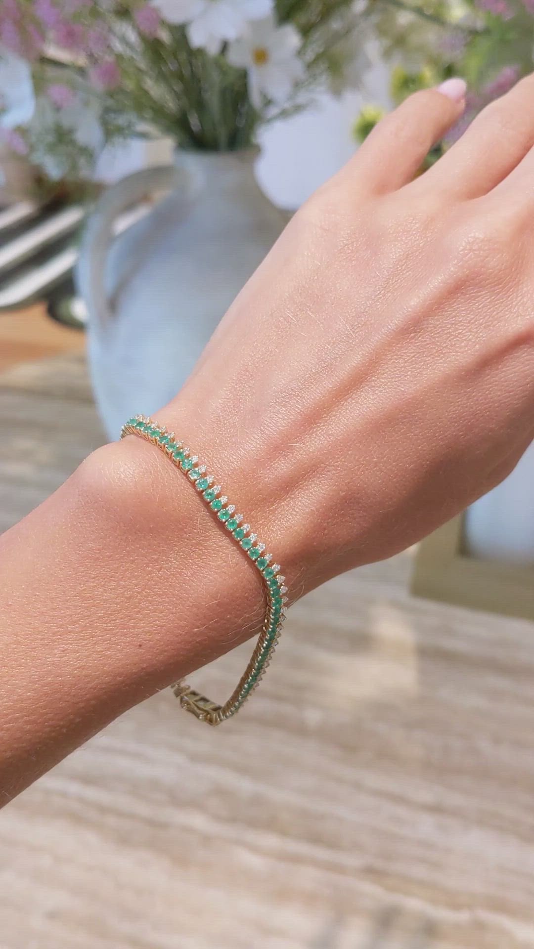 2.55 Ct.Tw. Emerald Natural Diamond Tennis/Line Bracelet, 14K Yellow Gold Size Video