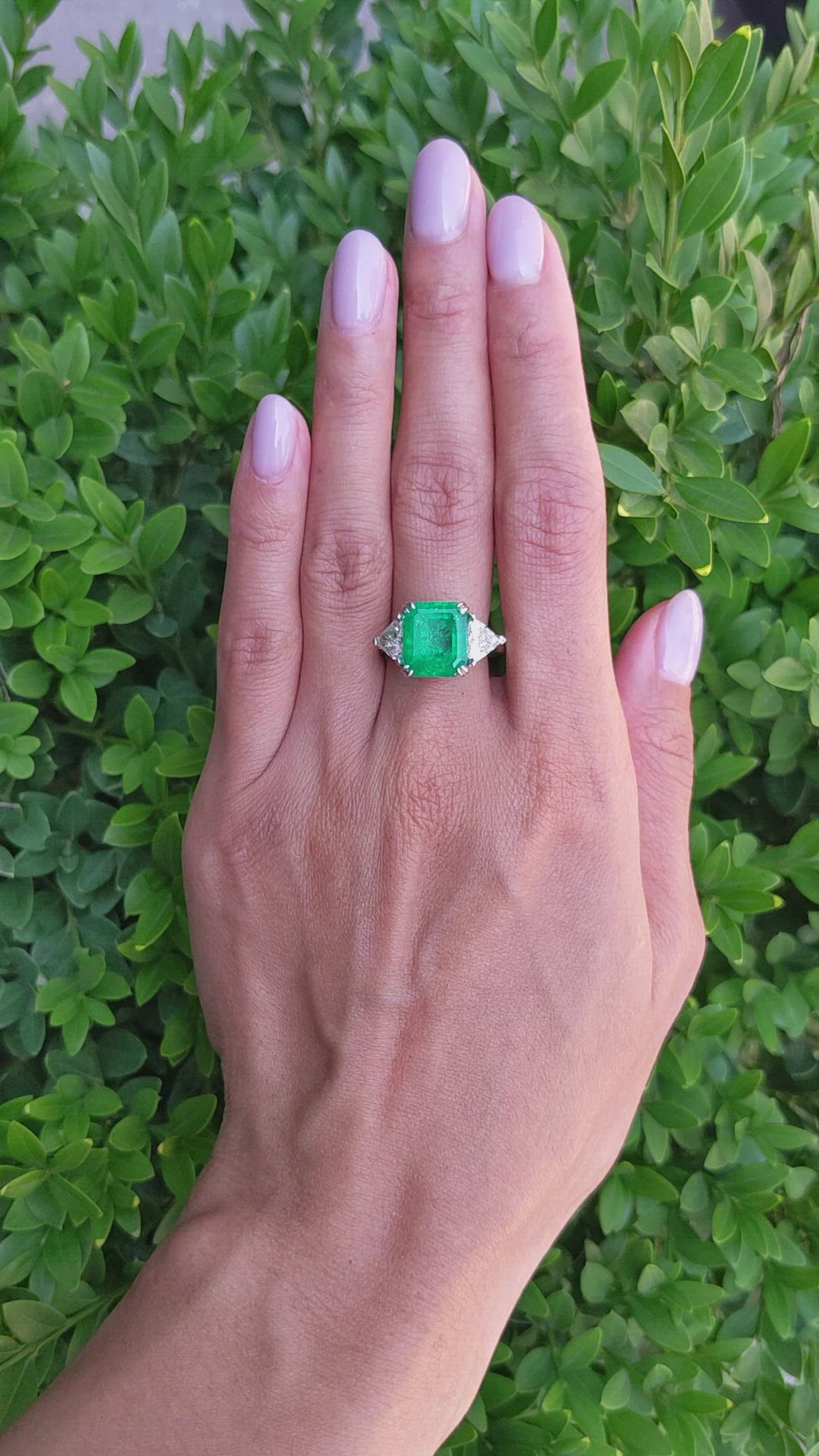 4.77 Ct. Emerald Natural Diamond Three Stone Ring, Platinum 950 Size Video