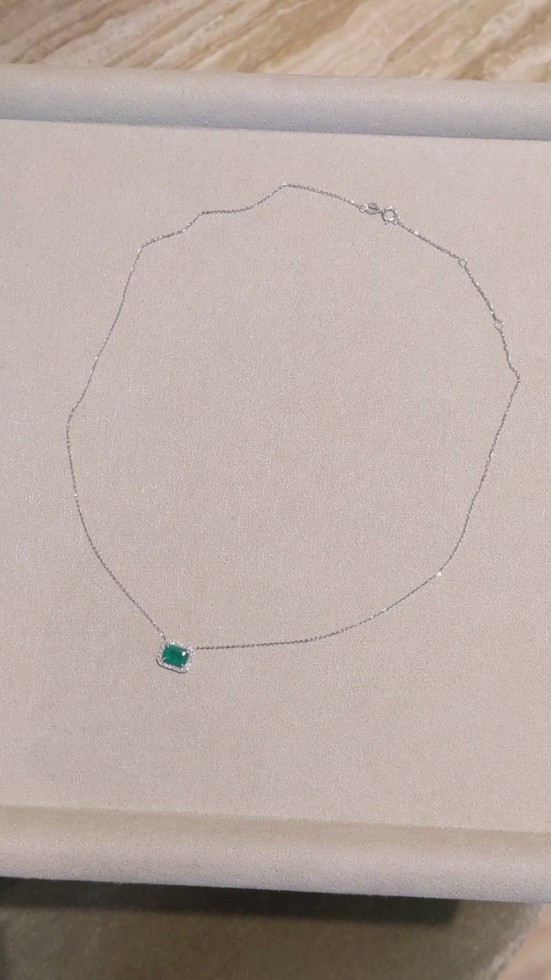 0.92 Ct. Emerald Natural Diamond Halo Necklace, 14K White Gold Size Video