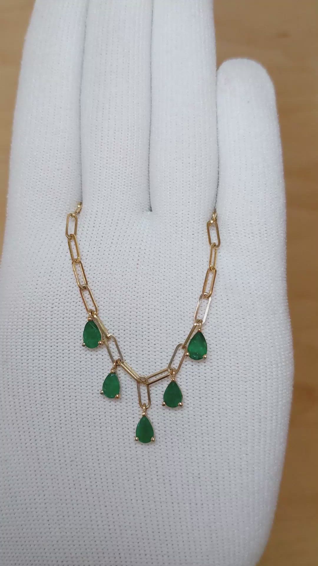 1.65 Ct. Emerald Accent Stones Necklace, 14K Yellow Gold Size Video