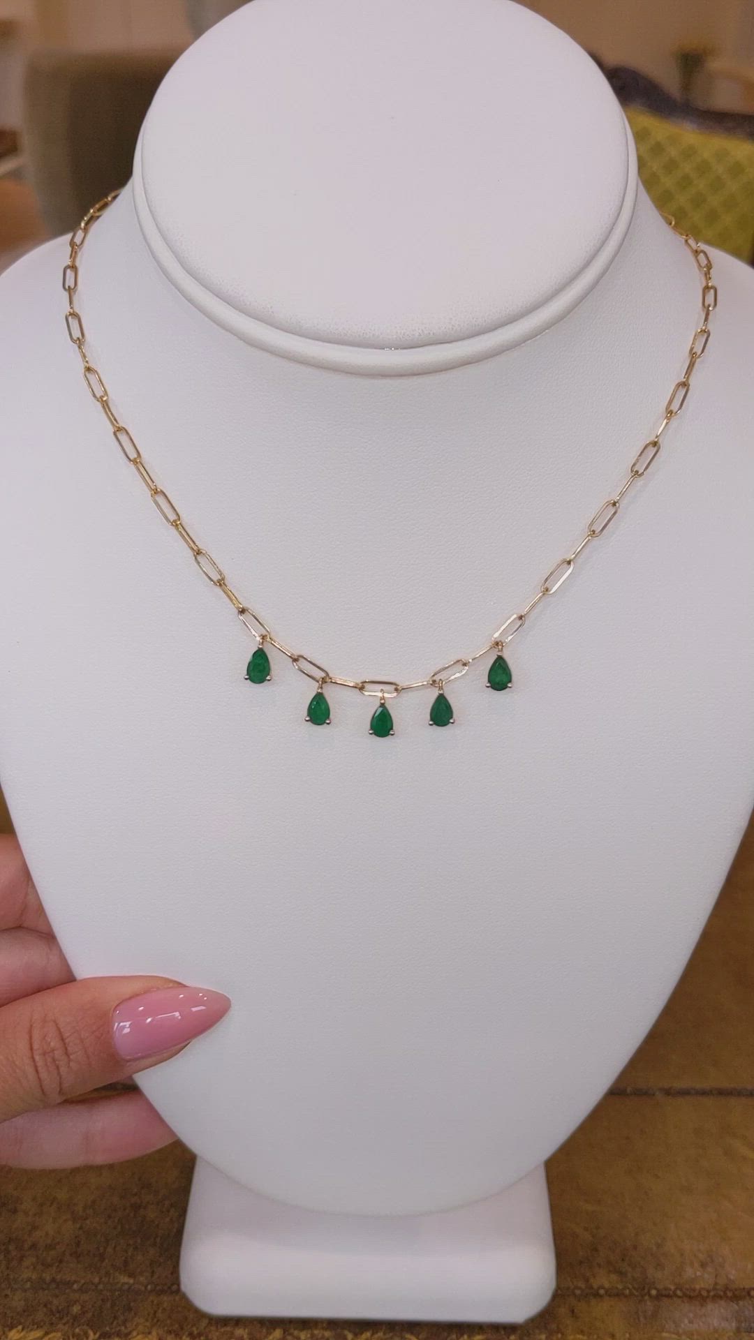 1.65 Ct. Emerald Accent Stones Necklace, 14K Yellow Gold Size Video