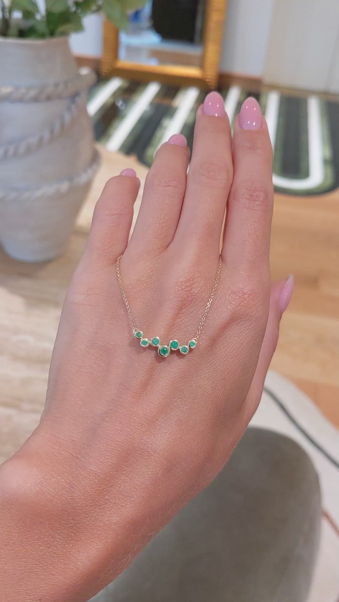 0.13 Ct. Emerald Emerald Bezel Necklace, 14K Yellow Gold Size Video