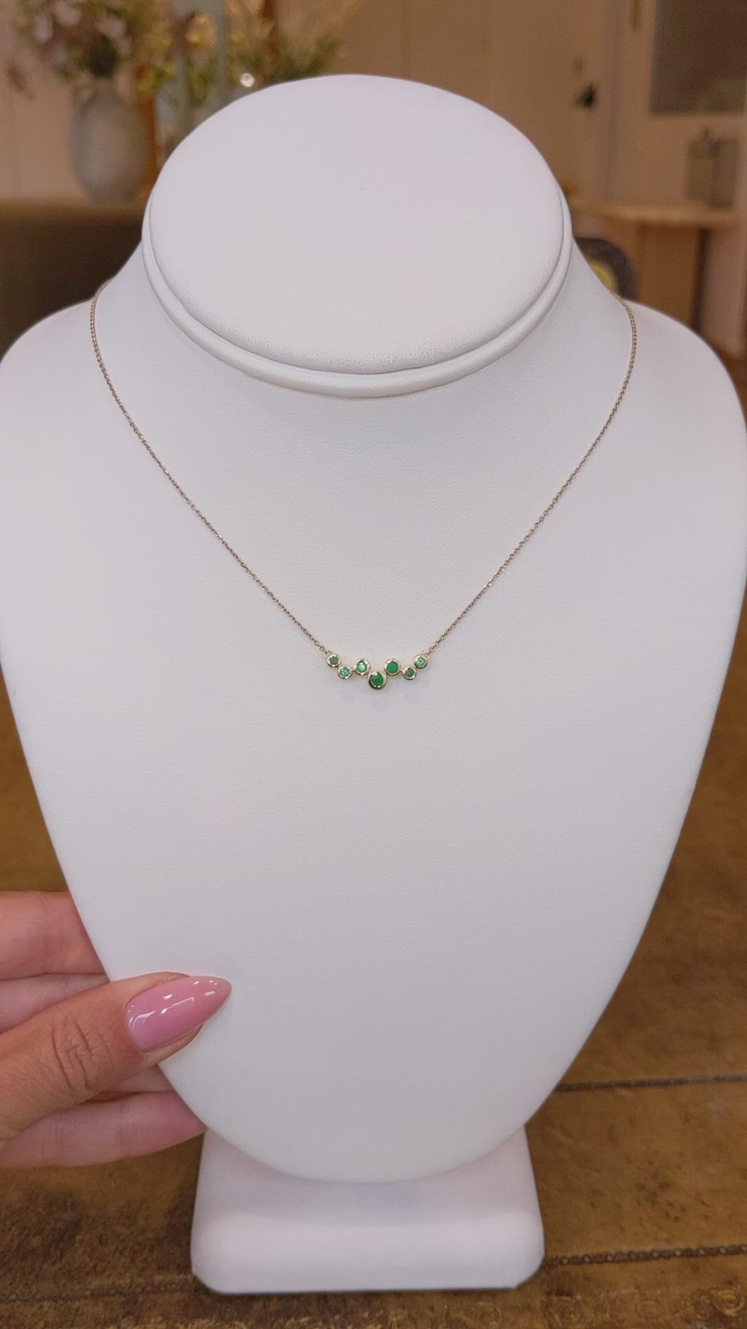 0.13 Ct. Emerald Emerald Bezel Necklace, 14K Yellow Gold Size Video