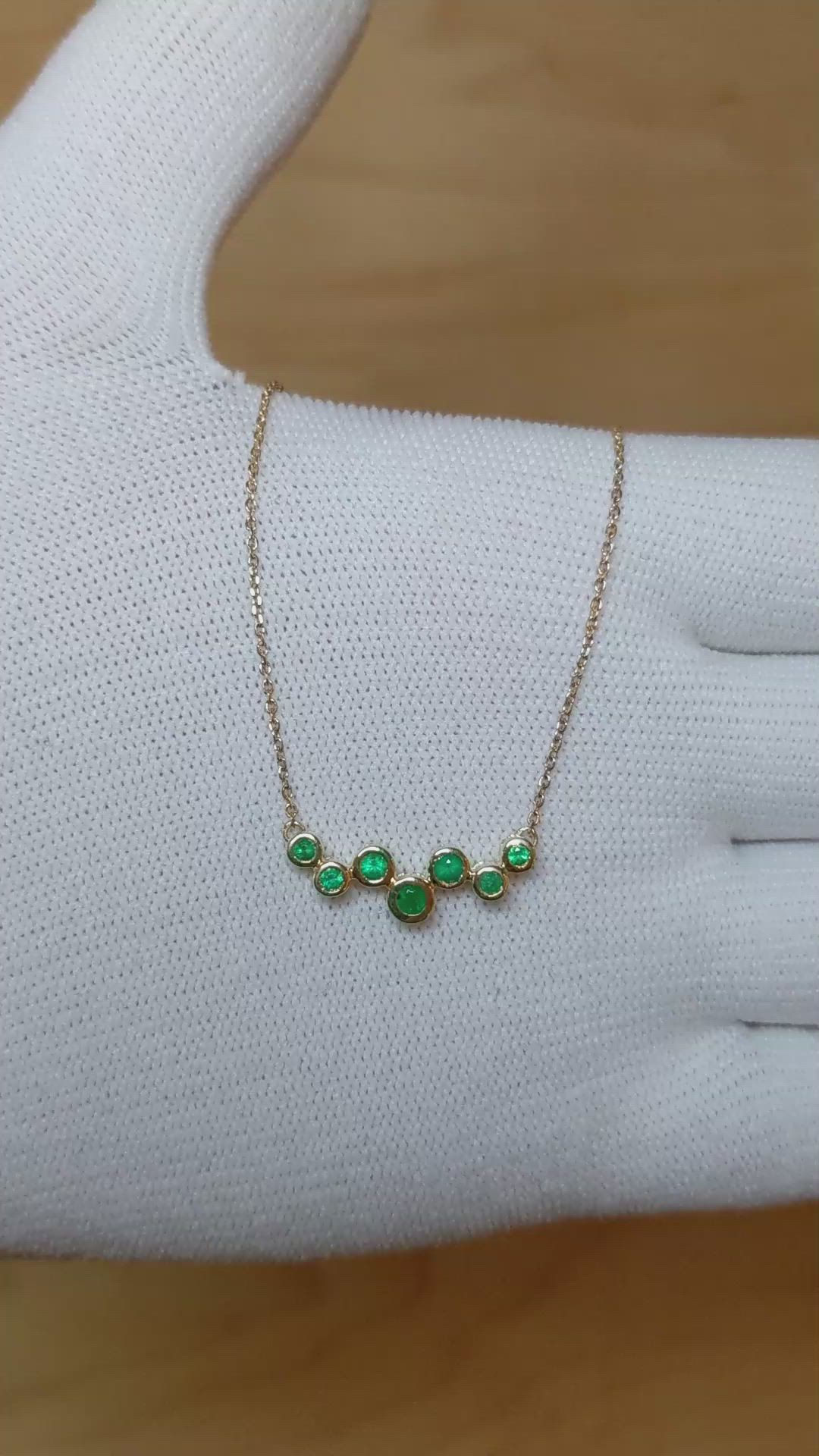 0.13 Ct. Emerald Emerald Bezel Necklace, 14K Yellow Gold Size Video