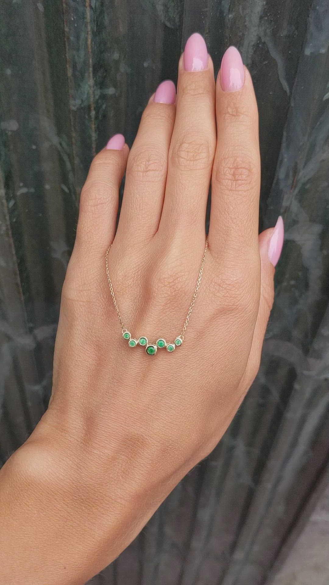 0.13 Ct. Emerald Emerald Bezel Necklace, 14K Yellow Gold Size Video