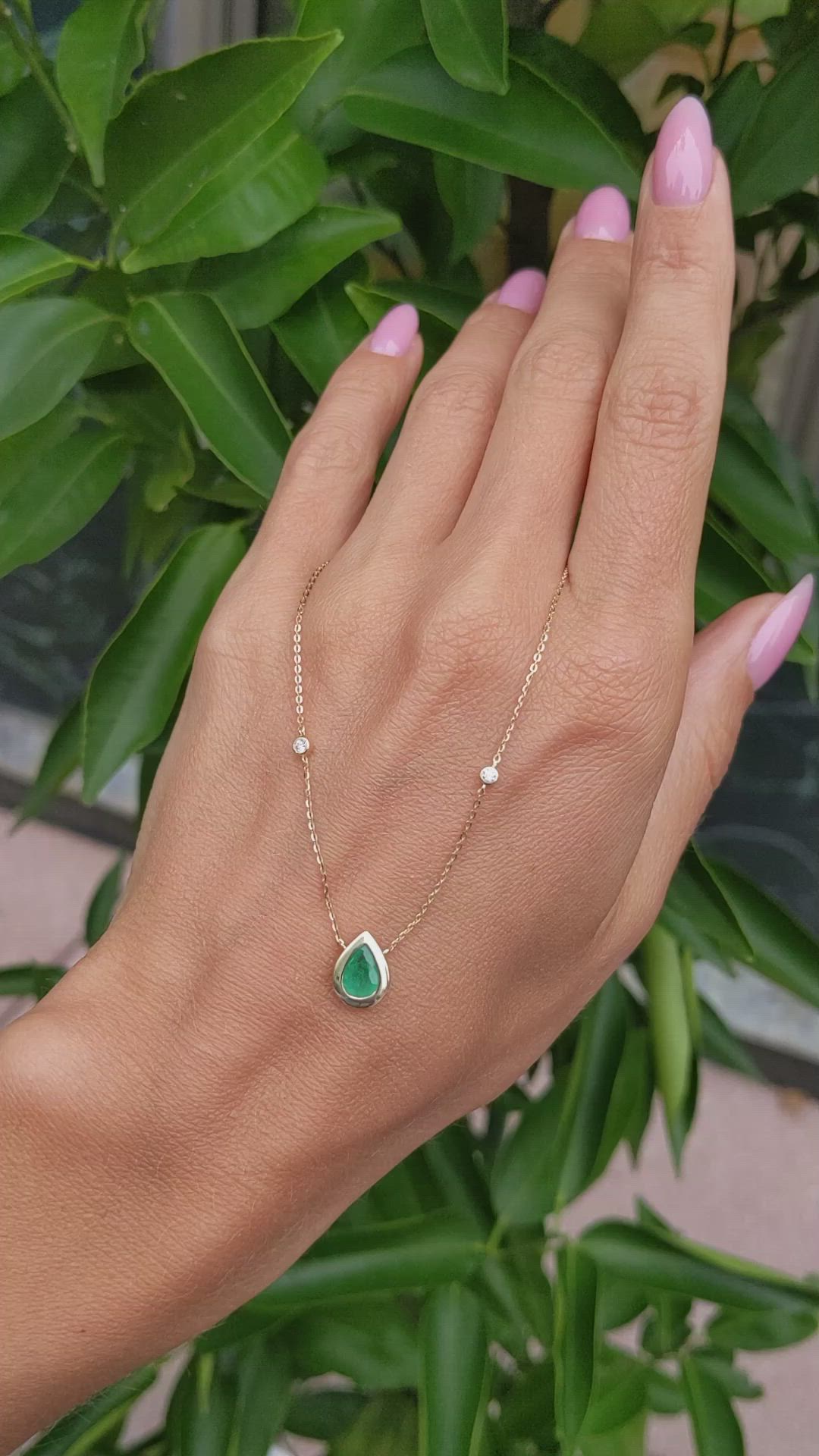 0.55 Ct. Emerald Natural Diamond Bezel Necklace, 14K Yellow Gold Size Video