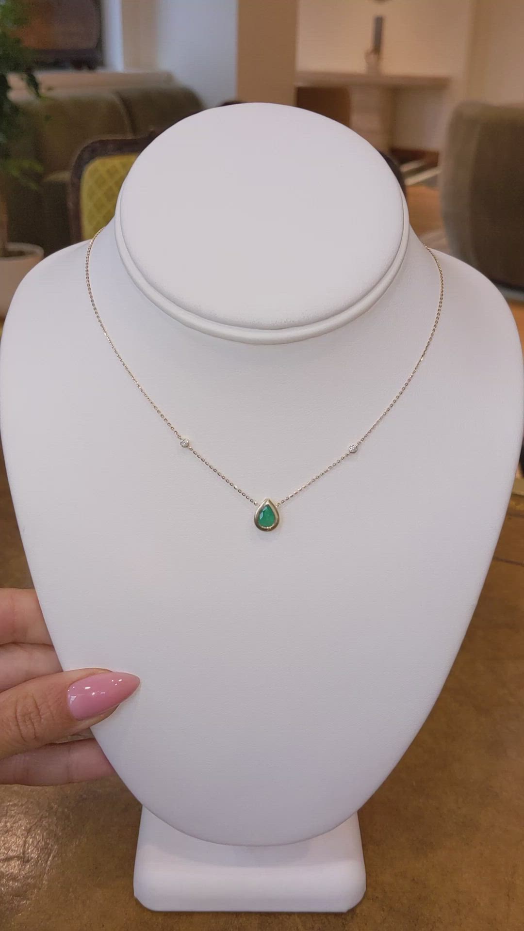 0.55 Ct. Emerald Natural Diamond Bezel Necklace, 14K Yellow Gold Size Video