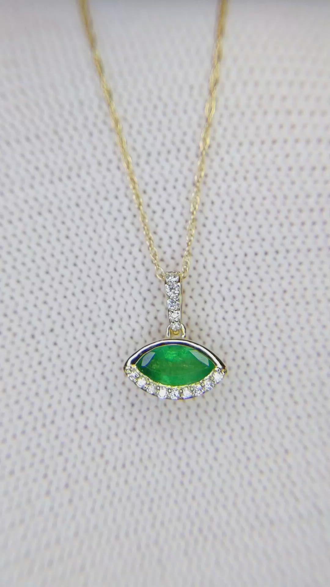 0.34 Ct. Emerald Pave Pendant, 14K Yellow Gold Size Video