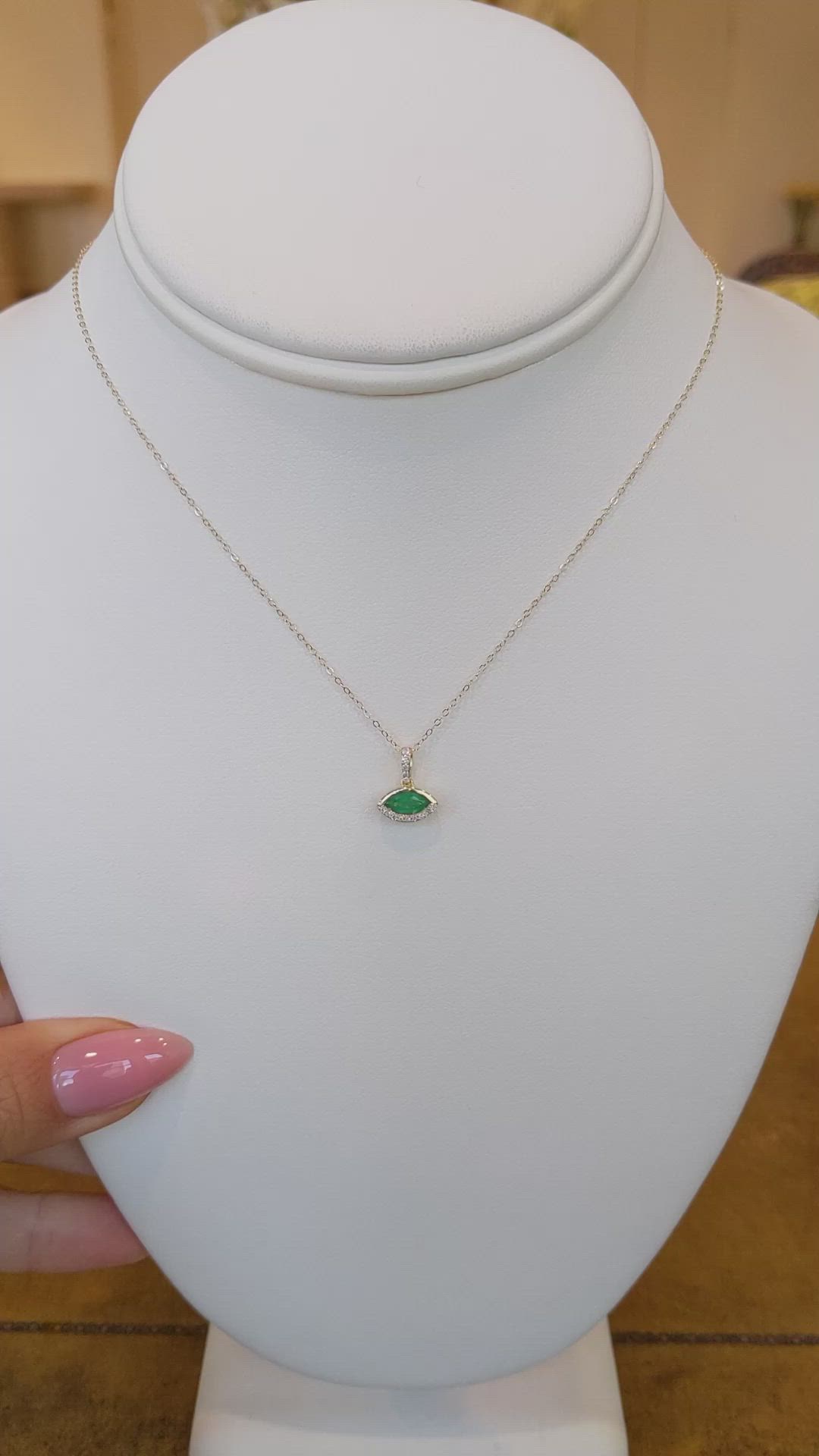 0.34 Ct. Emerald Pave Pendant, 14K Yellow Gold Size Video