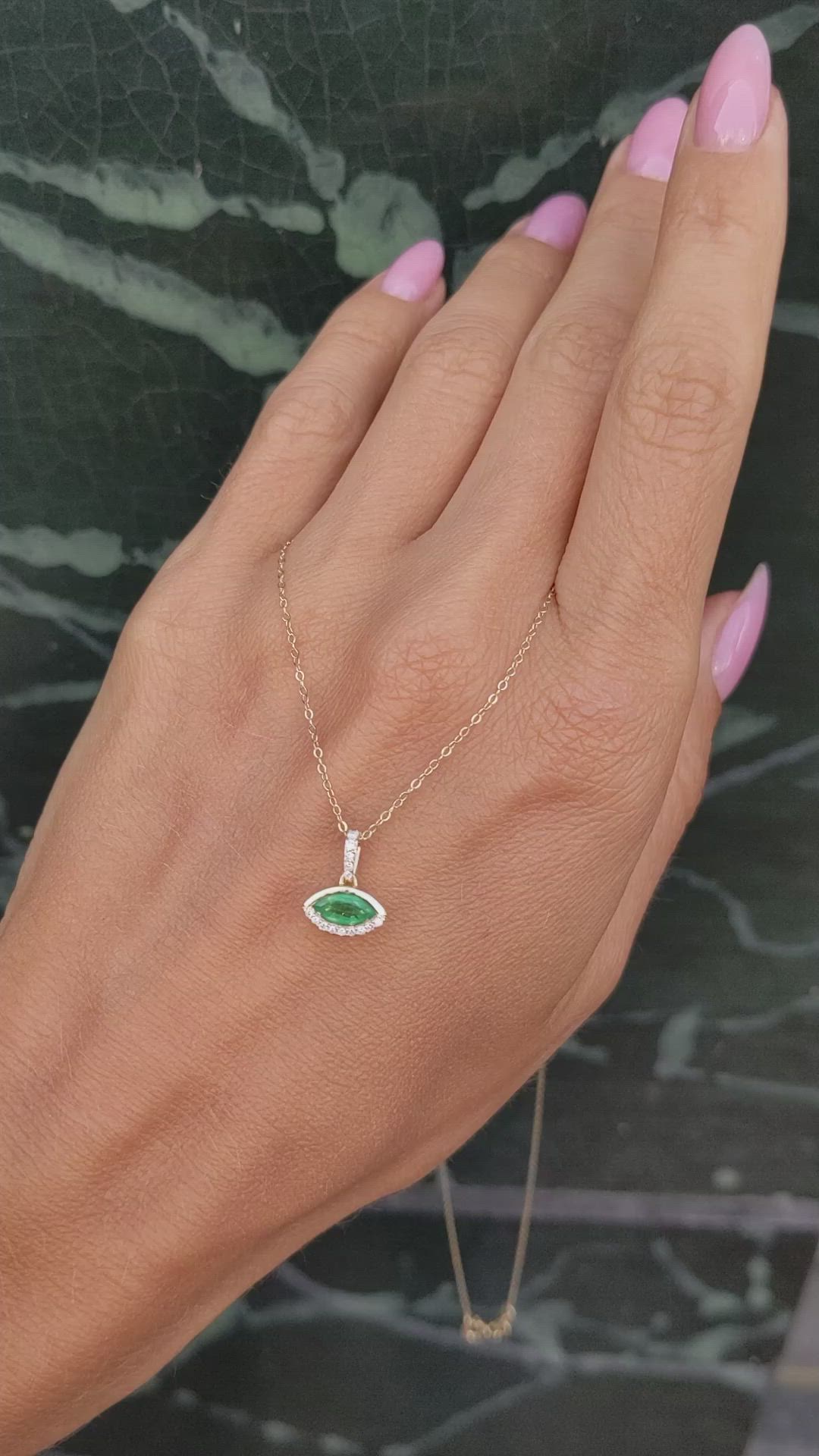 0.34 Ct. Emerald Pave Pendant, 14K Yellow Gold Size Video
