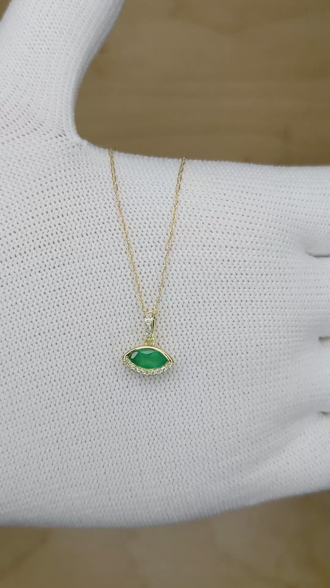 0.34 Ct. Emerald Pave Pendant, 14K Yellow Gold Size Video