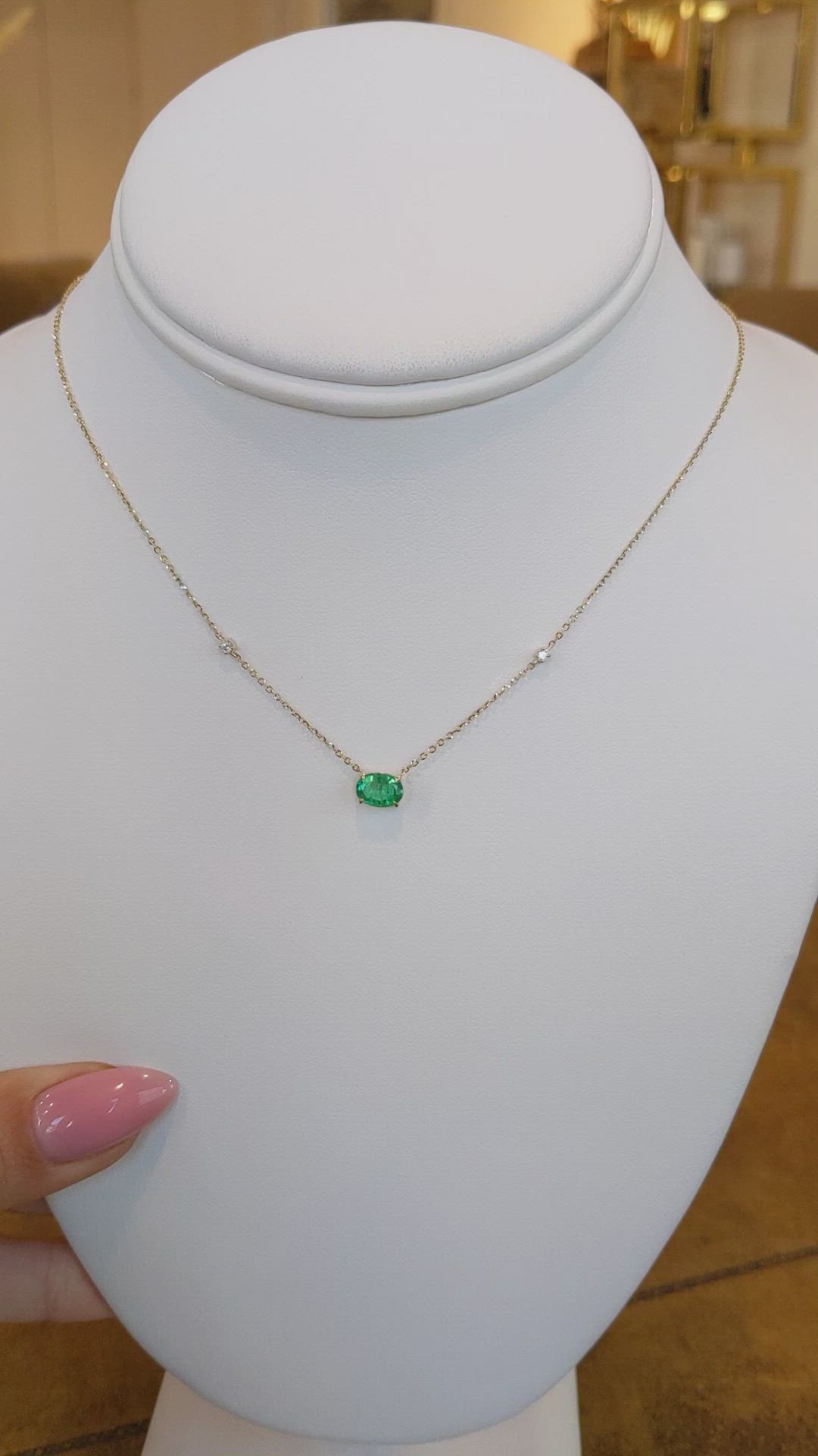 0.73 Ct. Emerald Natural Diamond Accent Stones Necklace, 14K Yellow Gold Size Video