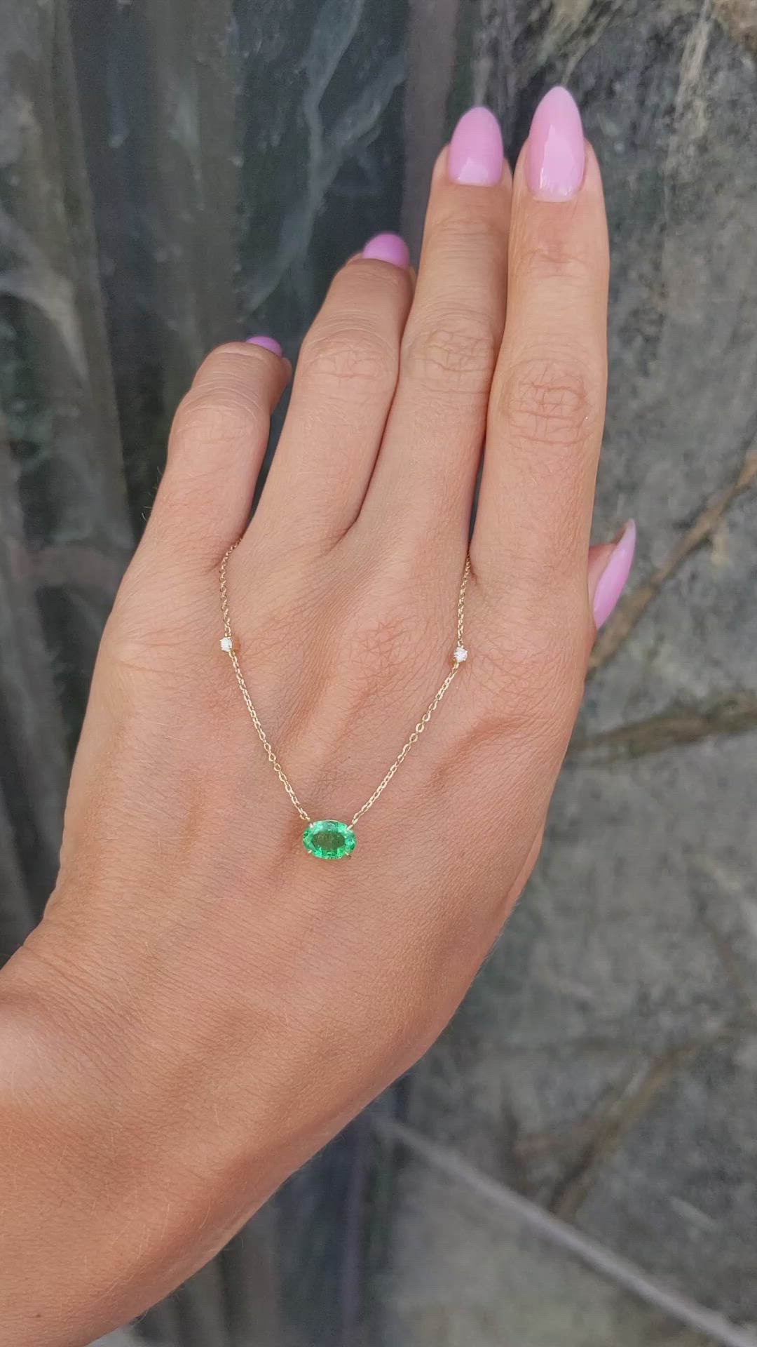 0.73 Ct. Emerald Natural Diamond Accent Stones Necklace, 14K Yellow Gold Size Video