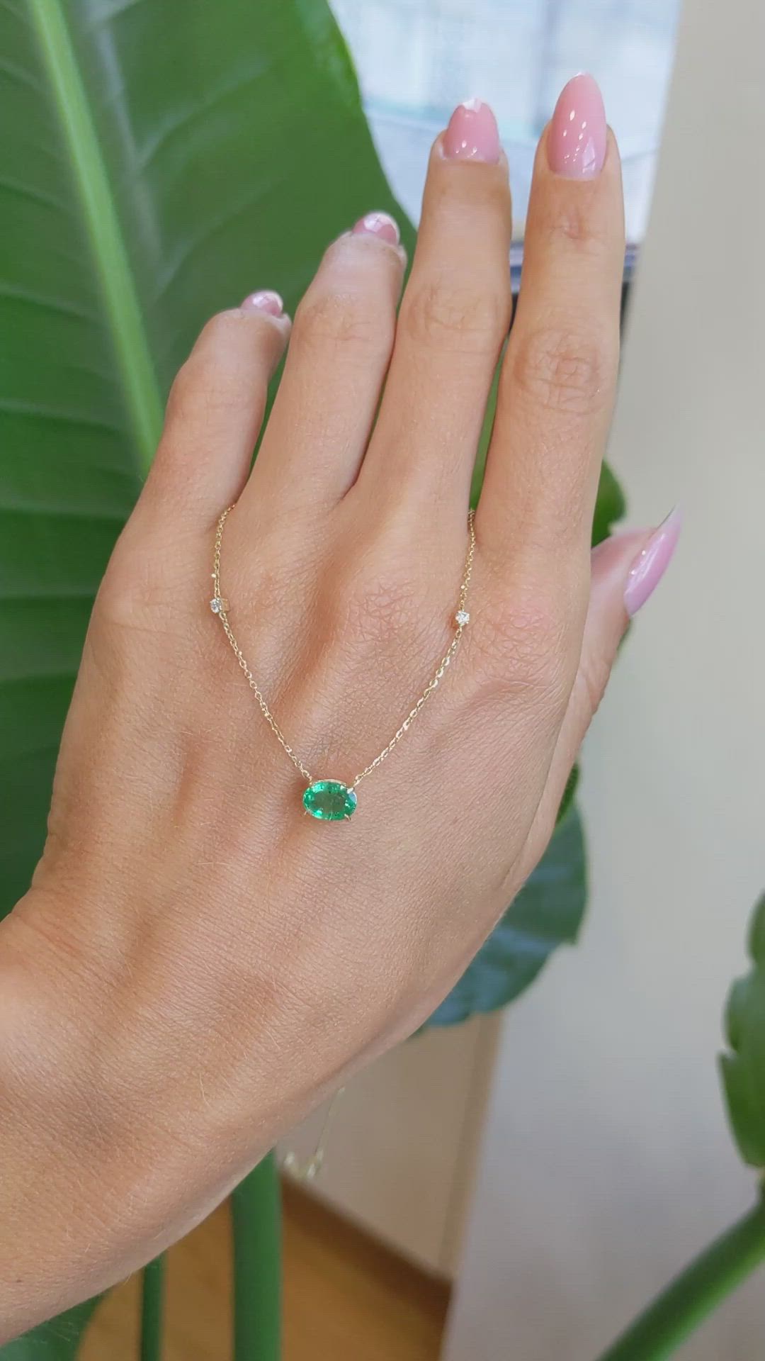 0.73 Ct. Emerald Natural Diamond Accent Stones Necklace, 14K Yellow Gold Size Video