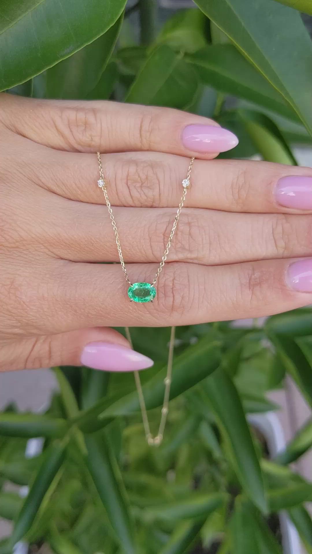 0.73 Ct. Emerald Natural Diamond Accent Stones Necklace, 14K Yellow Gold Size Video