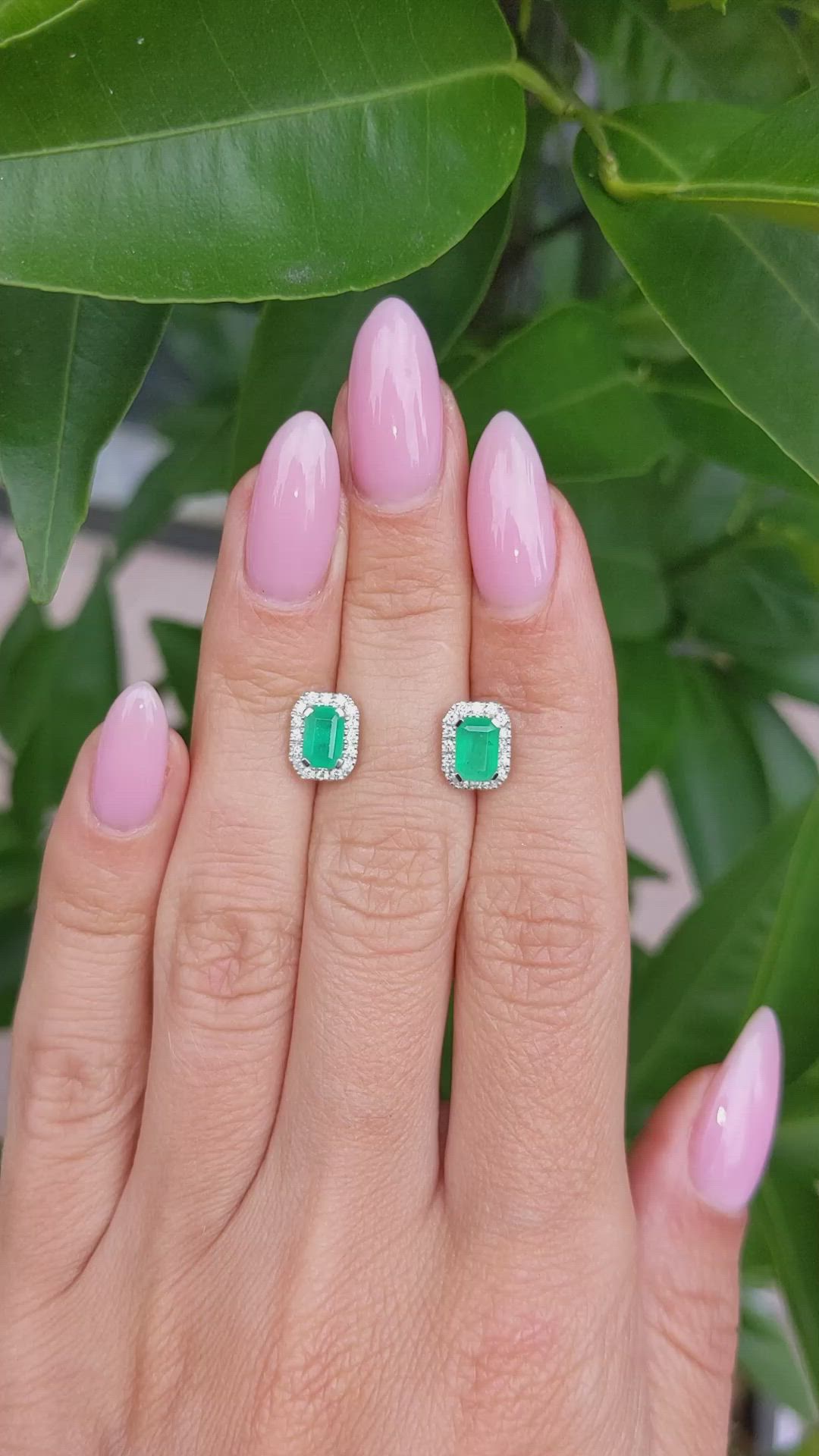 1.11 Ct.Tw. Emerald Natural Diamond Studs Earrings, 14K White Gold Size Video