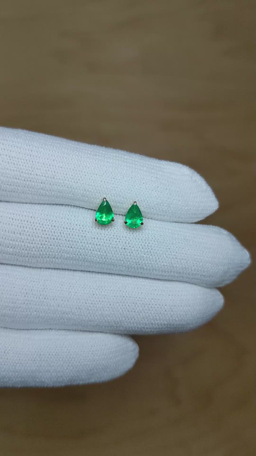 0.78 Ct.Tw. Emerald Studs Earrings, 14K Yellow Gold Size Video