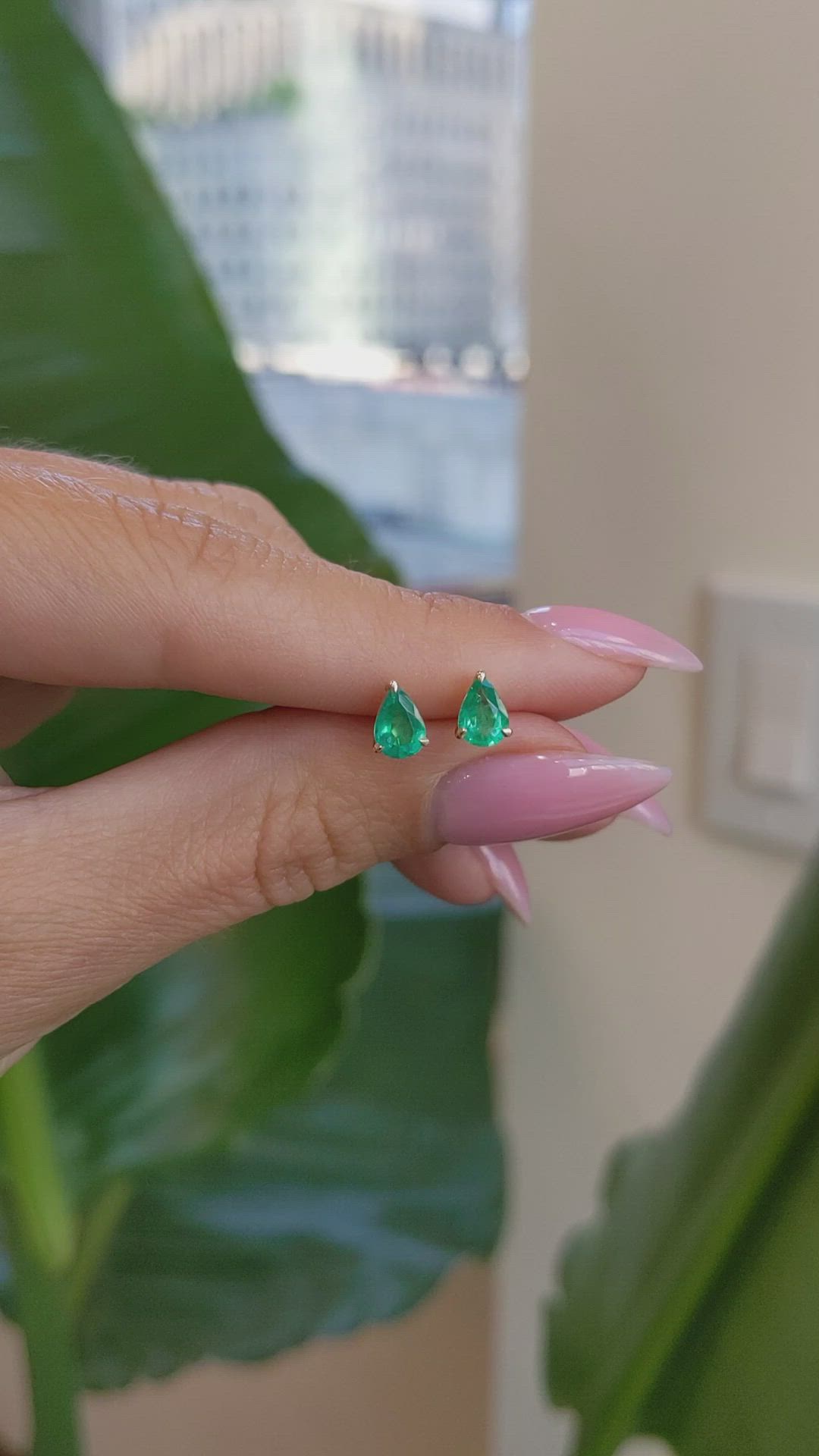 0.78 Ct.Tw. Emerald Studs Earrings, 14K Yellow Gold Size Video