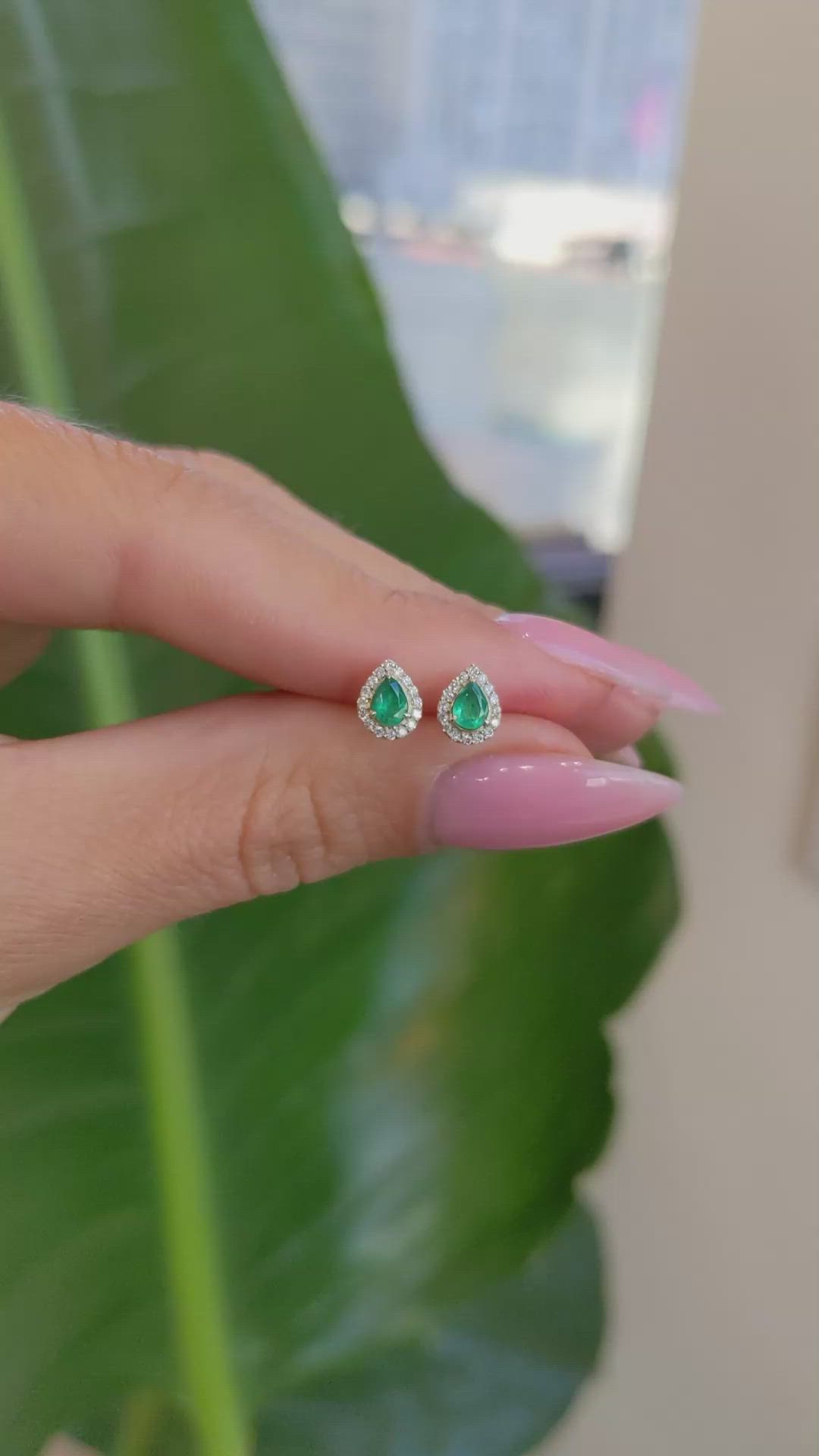 0.27 Ct.Tw. Emerald Natural Diamond Studs Earrings, 14K Yellow Gold Size Video