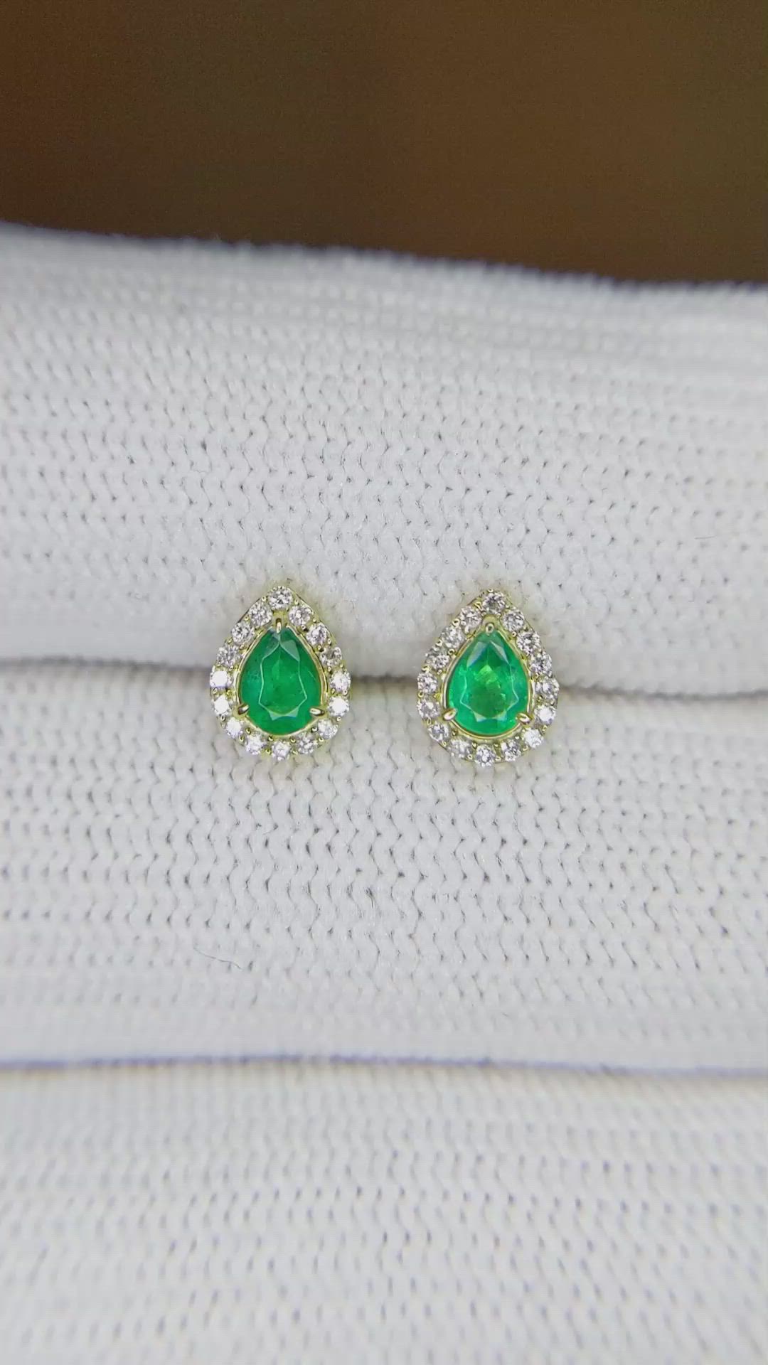 0.27 Ct.Tw. Emerald Natural Diamond Studs Earrings, 14K Yellow Gold Size Video