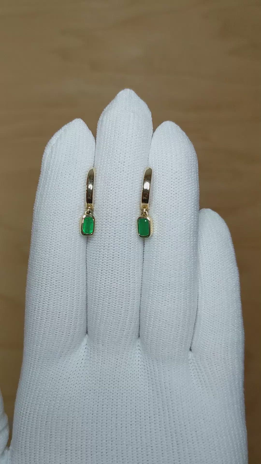 0.51 Ct.Tw. Emerald Bezel Earrings, 14K Yellow Gold Size Video
