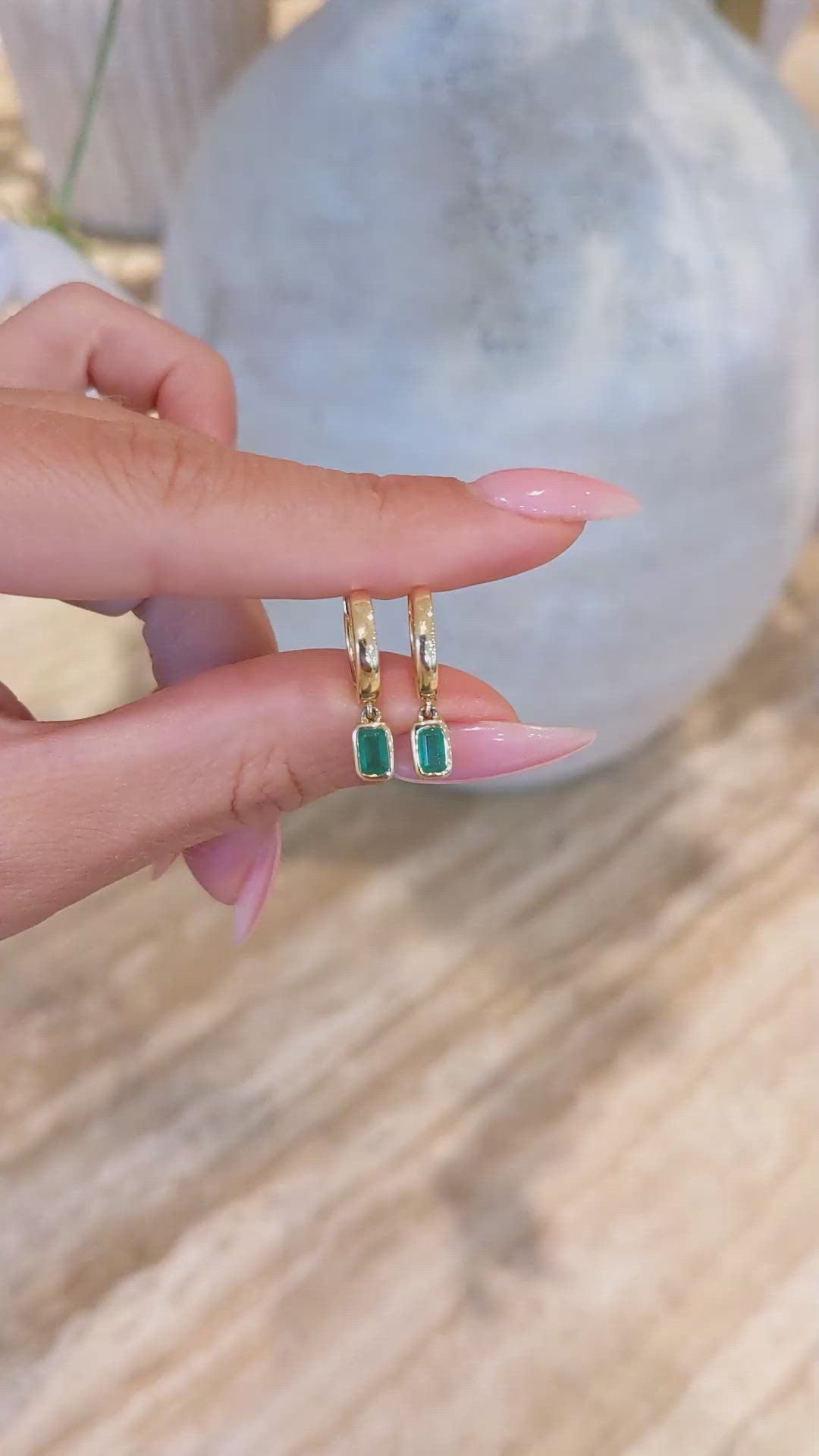 0.51 Ct.Tw. Emerald Bezel Earrings, 14K Yellow Gold Size Video