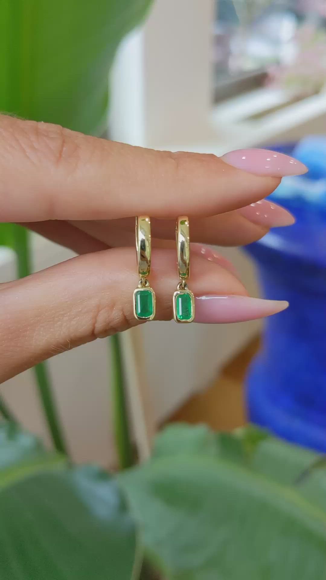 0.51 Ct.Tw. Emerald Bezel Earrings, 14K Yellow Gold Size Video