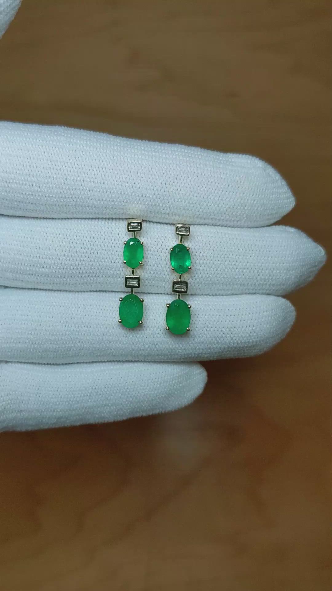1.20 Ct.Tw. Emerald Emerald Bezel Earrings, 14K Yellow Gold Size Video